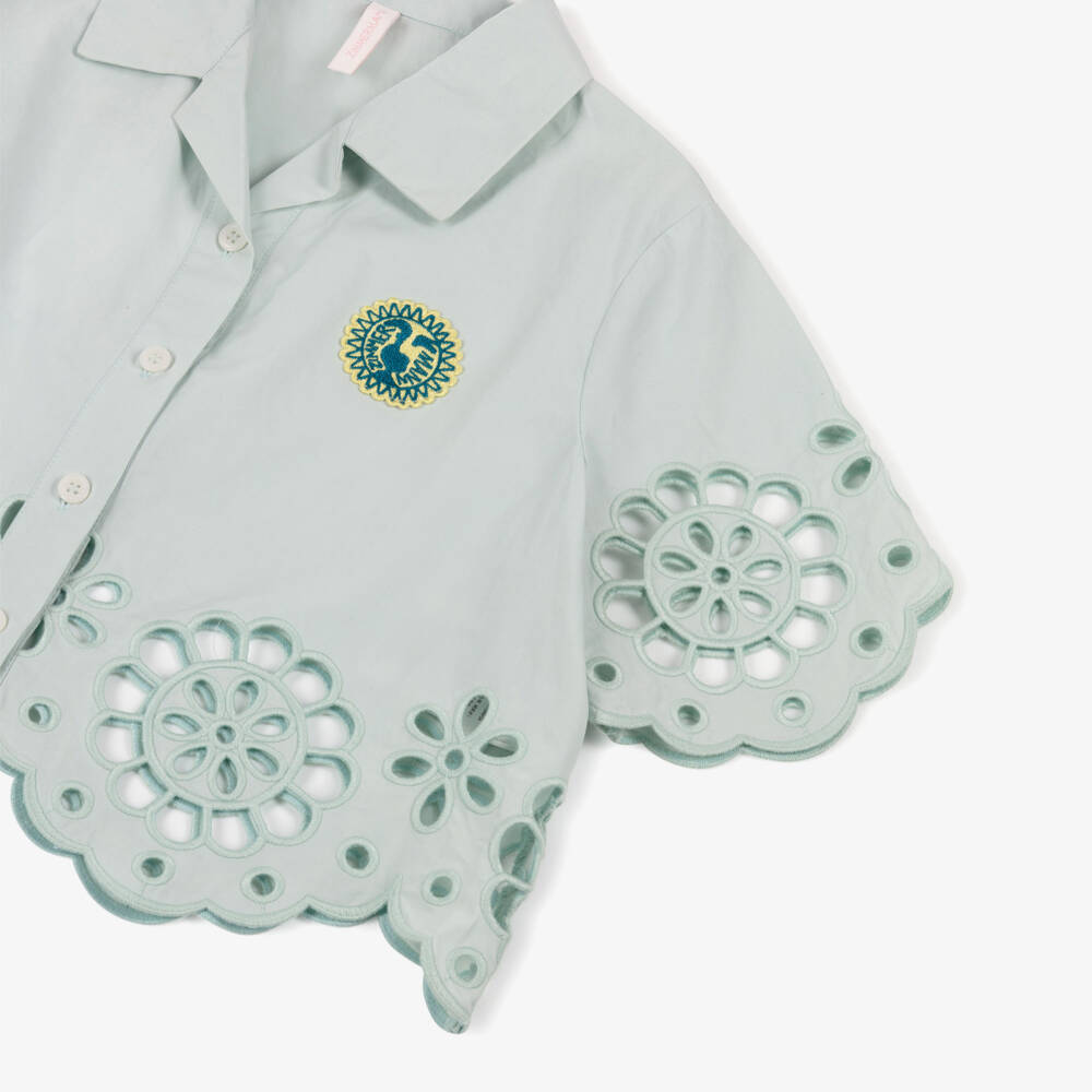 Zimmermann-Green Mint Cut Out Flower Shirt | Childrensalon Outlet