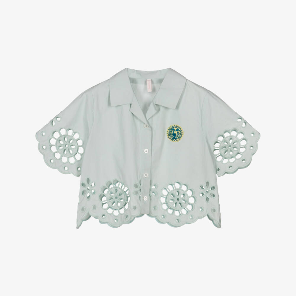 Zimmermann-Green Mint Cut Out Flower Shirt | Childrensalon Outlet