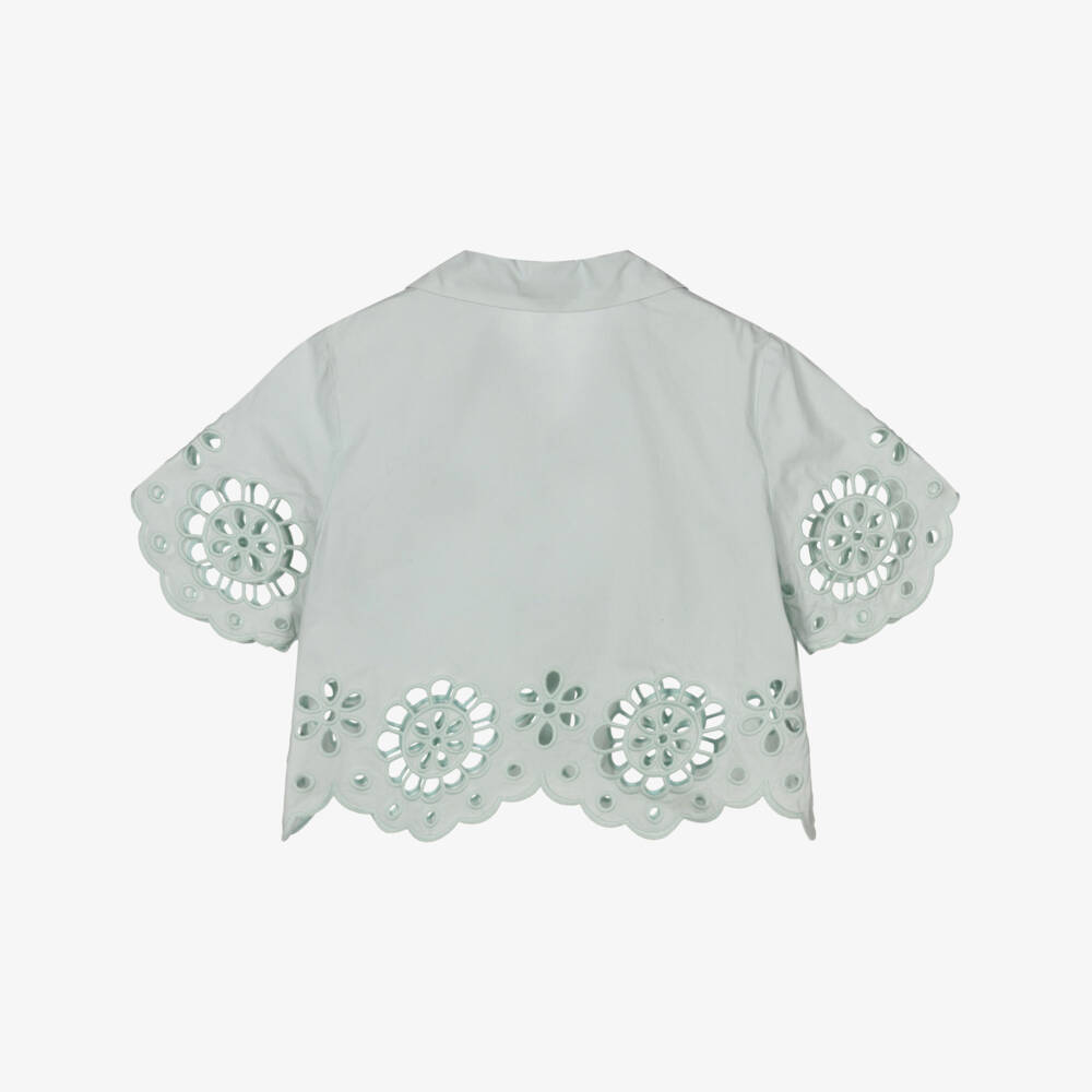 Zimmermann-Green Mint Cut Out Flower Shirt | Childrensalon Outlet