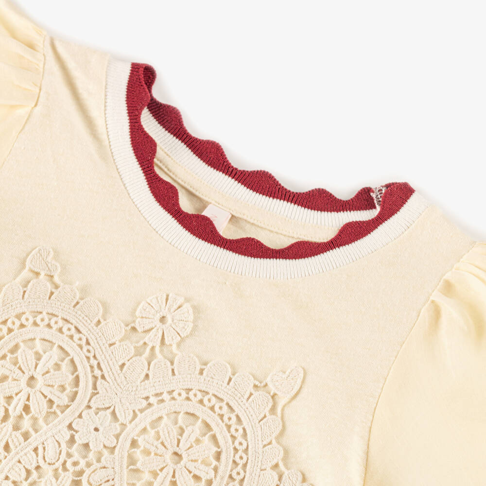 Zimmermann-Ivory Heart Embroidery Tee Shirt | Childrensalon Outlet