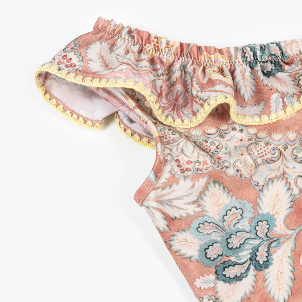 Zimmermann-Pink Floral Crochet One Shoulder Swimsuit | Childrensalon Outlet