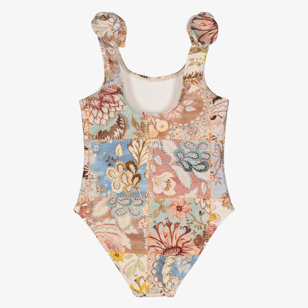Zimmermann-Pink Patchwork Floral Bow Swimsuit | Childrensalon Outlet