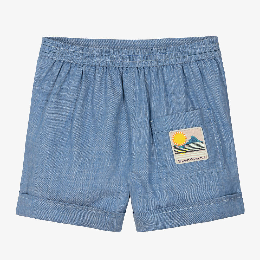 Zimmermann-Teen Girls Blue Cotton Chambray Shorts | Childrensalon Outlet