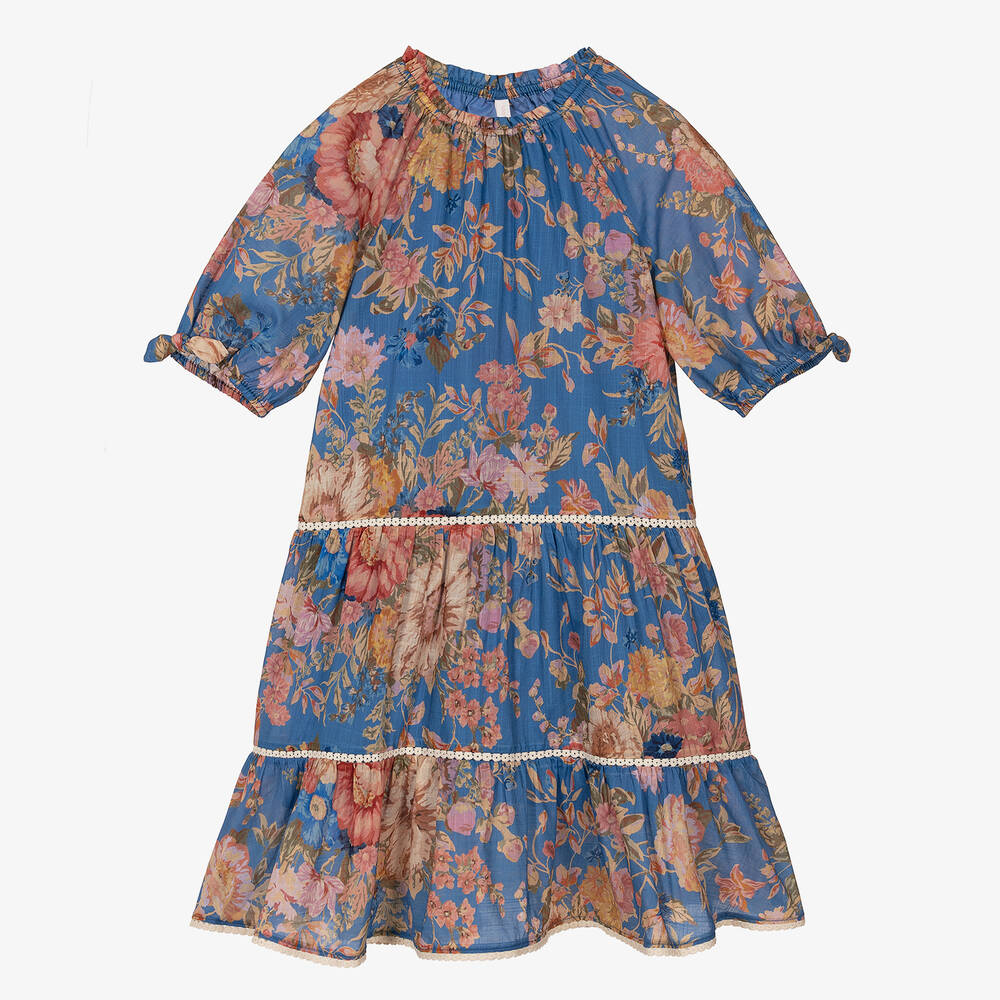 Zimmermann-Teen Girls Blue Cotton Floral Dress  | Childrensalon Outlet