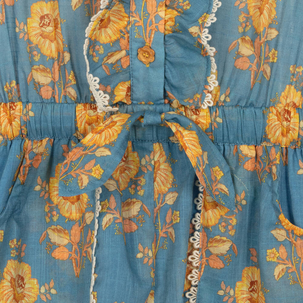 Zimmermann-Teen Girls Blue Floral Cotton Playsuit | Childrensalon Outlet