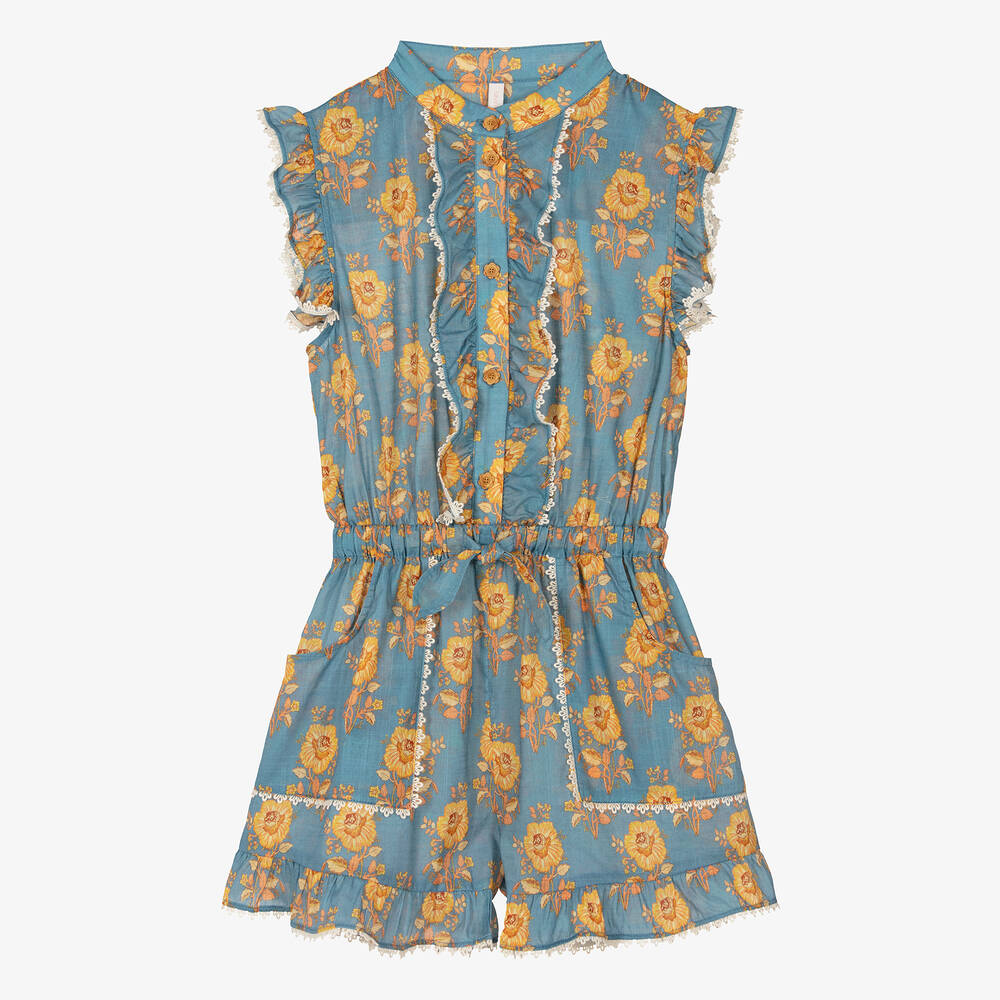 Zimmermann-Teen Girls Blue Floral Cotton Playsuit | Childrensalon Outlet