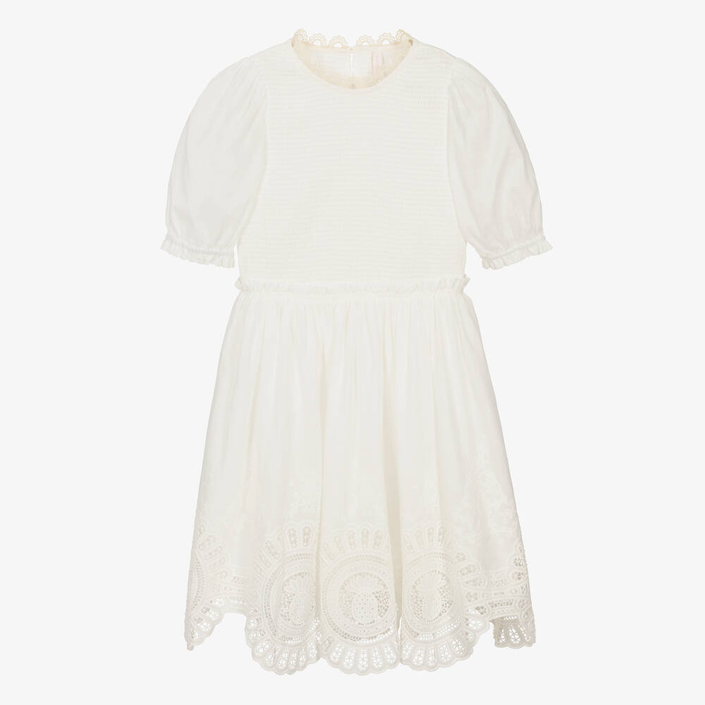 Zimmermann - Кремовое хлопковое платье с вышивкой | Childrensalon