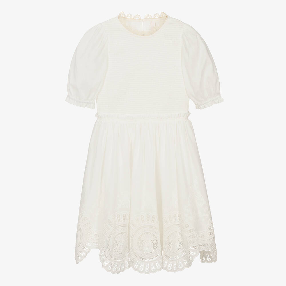 Zimmermann-Teen Girls Ivory Cotton Embroidered Dress | Childrensalon Outlet
