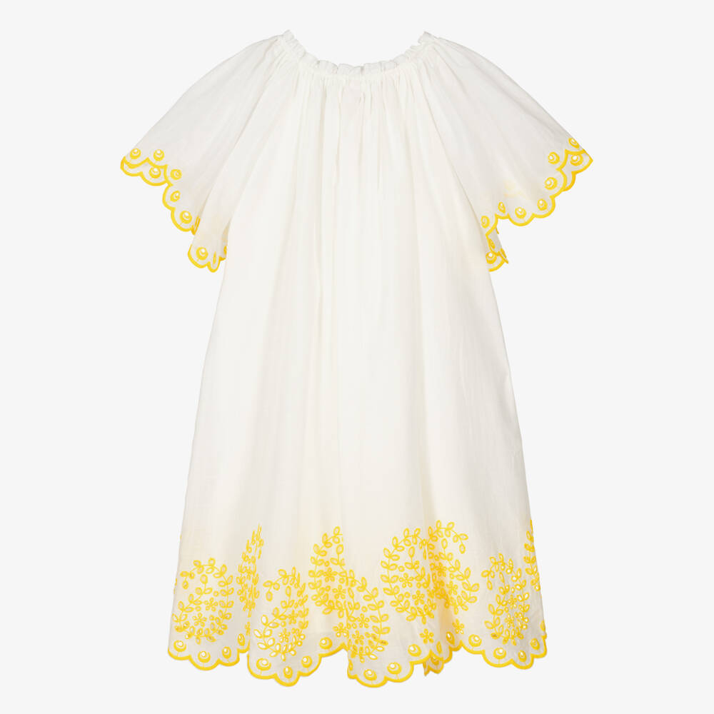 Zimmermann-Teen Girls Ivory Embroidered Cotton Dress | Childrensalon Outlet