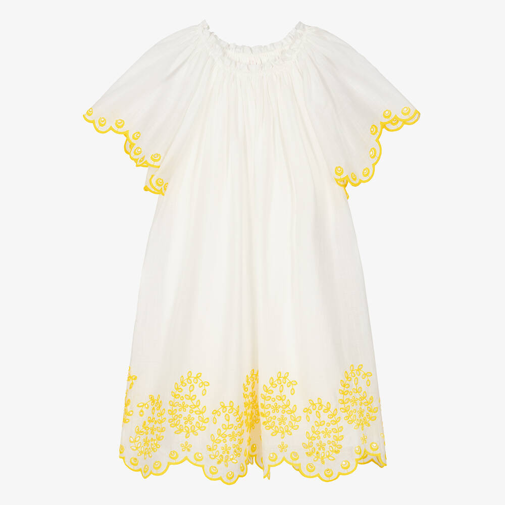 Zimmermann-Teen Girls Ivory Embroidered Cotton Dress | Childrensalon Outlet