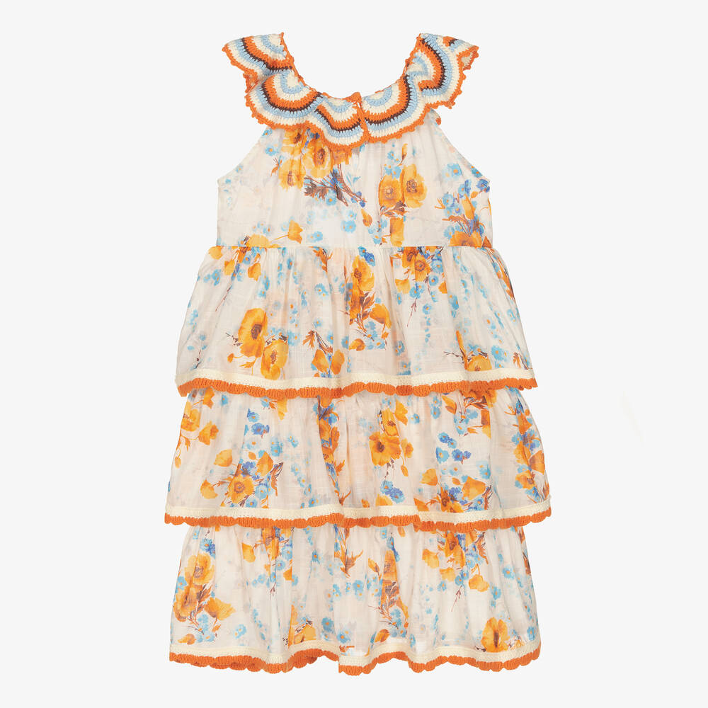 Zimmermann-Кремовое хлопковое платье с цветами и вязаным крючком кружевом | Childrensalon Outlet