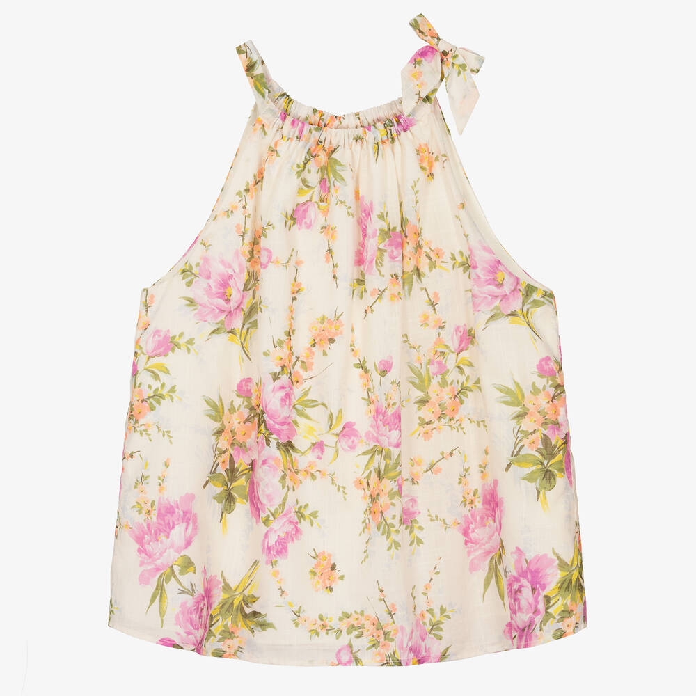 Zimmermann - Teen Girls Ivory Floral Halter Neck Top | Childrensalon