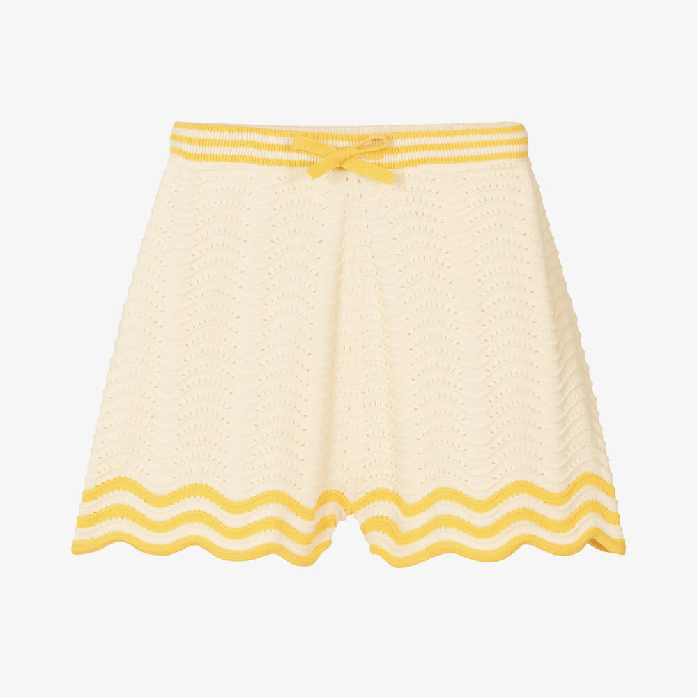 Zimmermann-Teen Girls Ivory & Yellow Knit Shorts | Childrensalon Outlet
