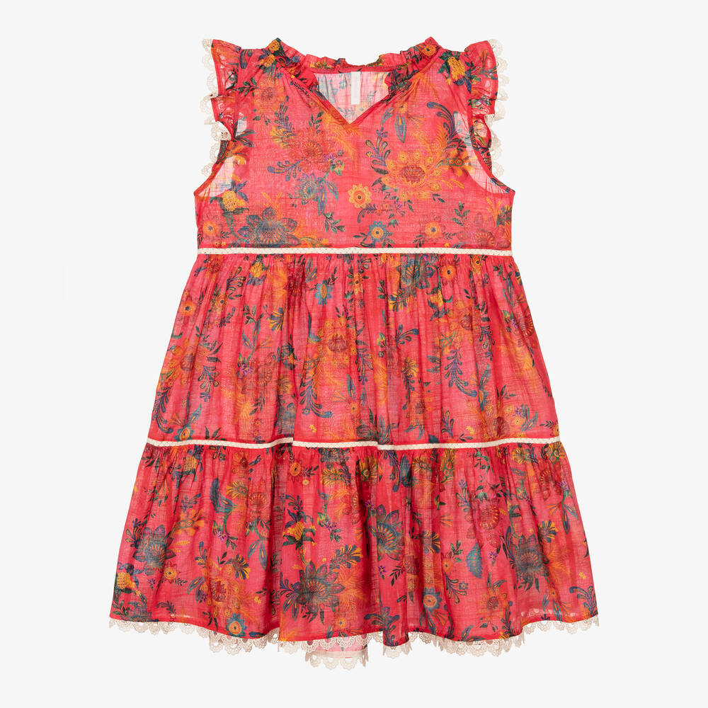 Zimmermann - فستان تينز بناتي قطن لون زهري بطبعة ورود | Childrensalon