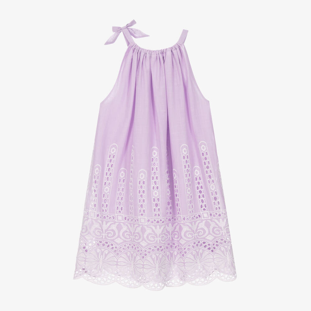 Zimmermann-Teen Girls Purple Embroidered Cotton Dress | Childrensalon Outlet