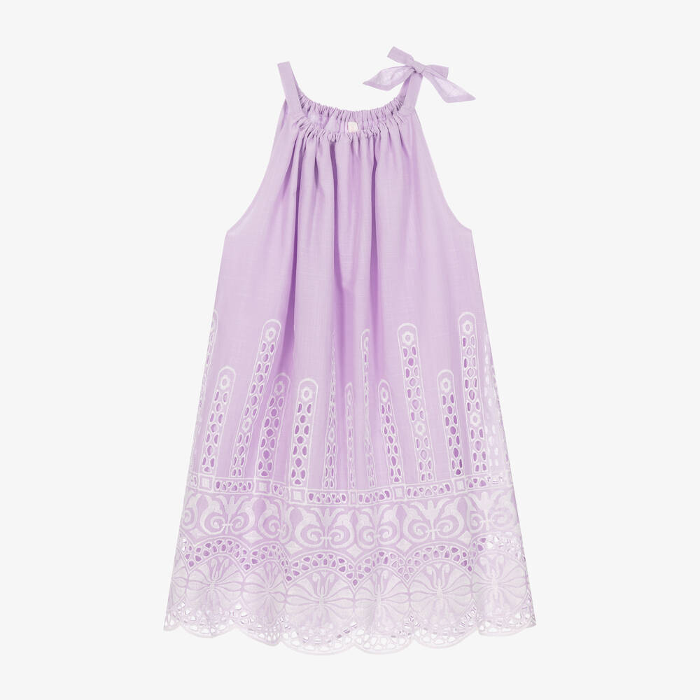 Zimmermann - Robe violette brodée en coton ado | Childrensalon