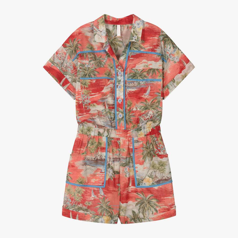 Zimmermann-Teen Girls Red Cotton Floral Playsuit | Childrensalon Outlet