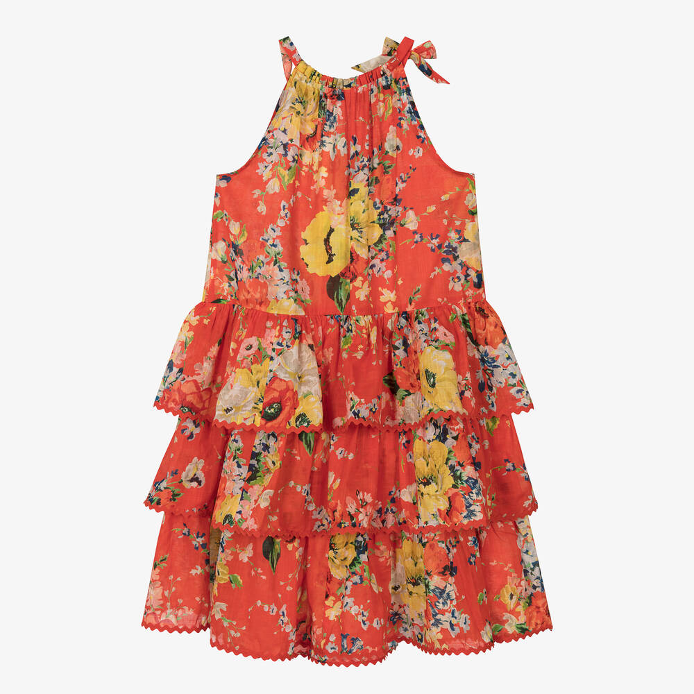 Zimmermann-Teen Girls Red Tiered Floral Dress | Childrensalon Outlet