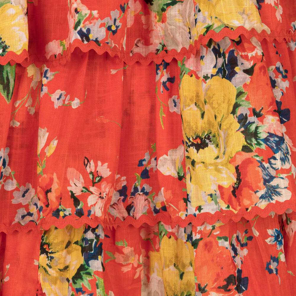 Zimmermann-Teen Girls Red Tiered Floral Dress | Childrensalon Outlet