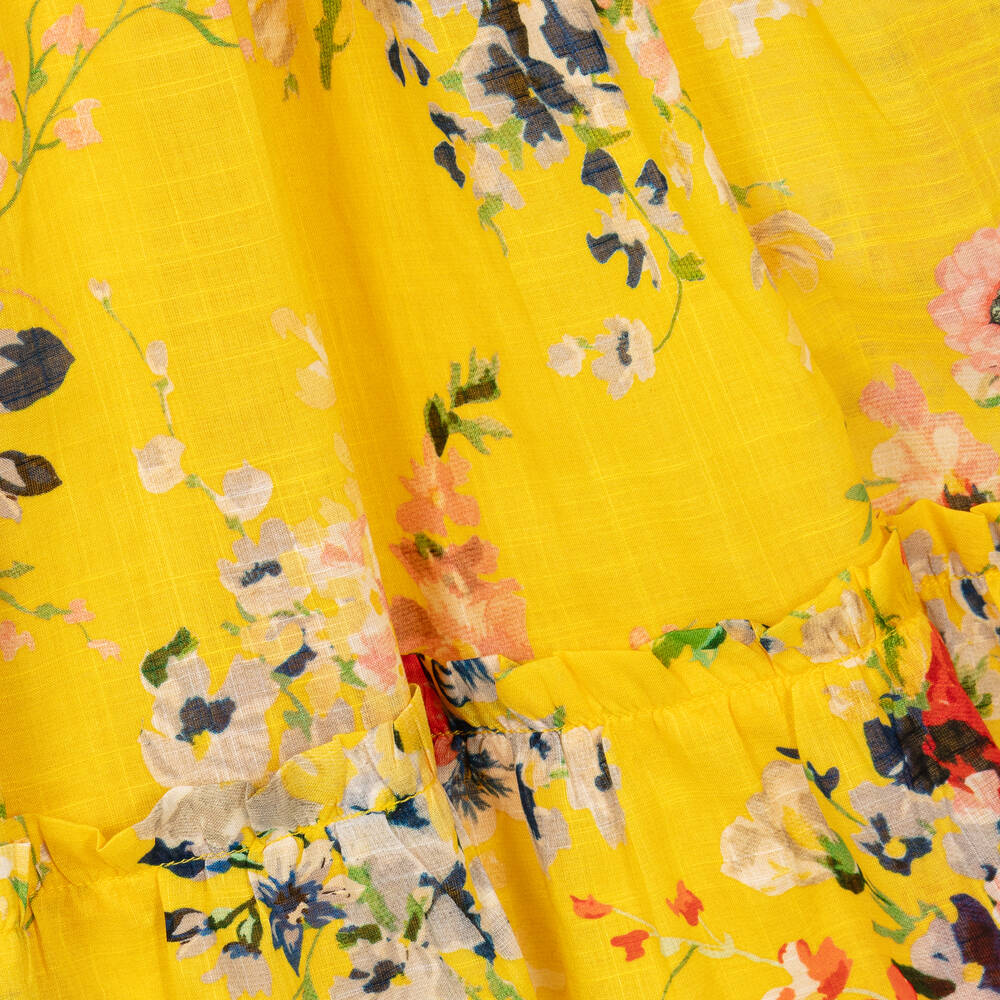 Zimmermann Girls Alight Puff Sleeve Dress in Yellow 10 Yrs Multicoloured