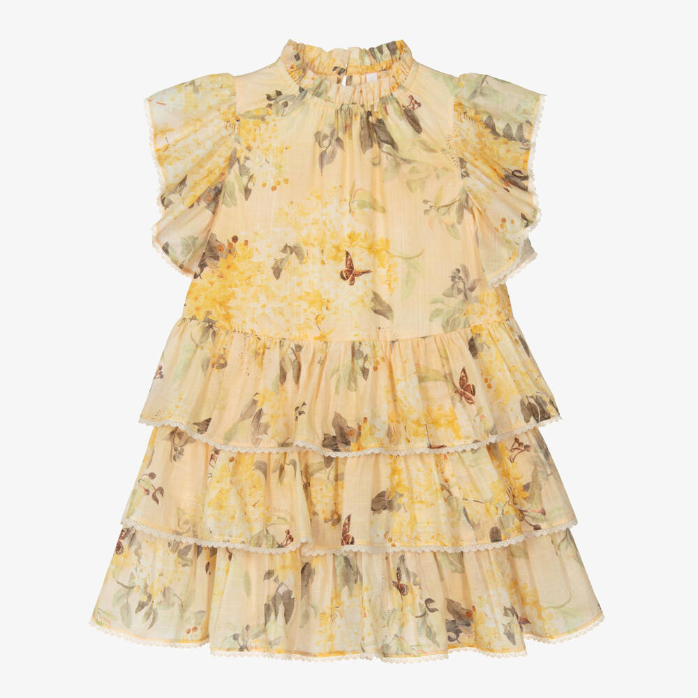 Zimmermann-Yellow Floral Tiered Cotton Dress | Childrensalon Outlet