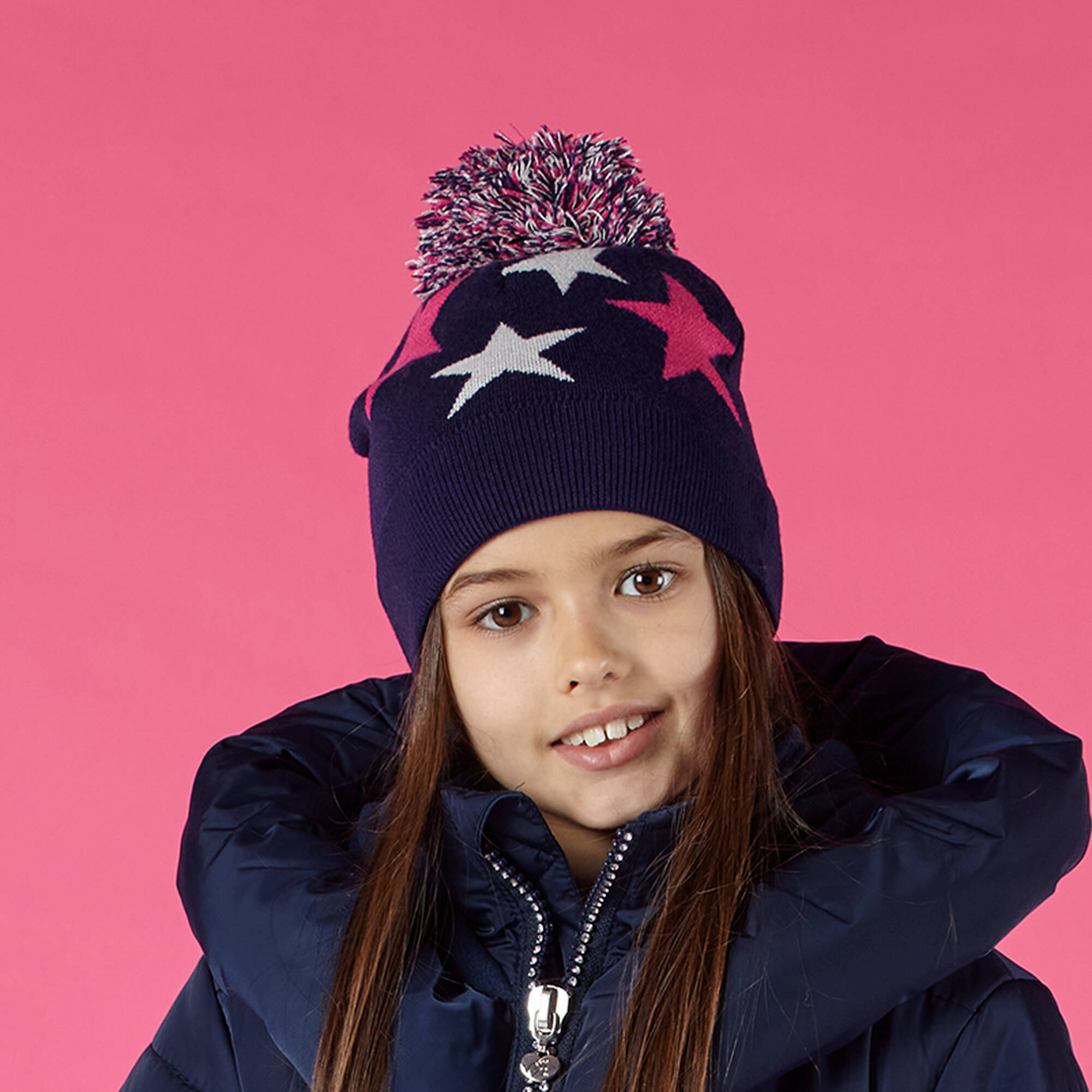 A Dee - Girls Blue & Pink Stars Knitted Hat | Childrensalon Outlet