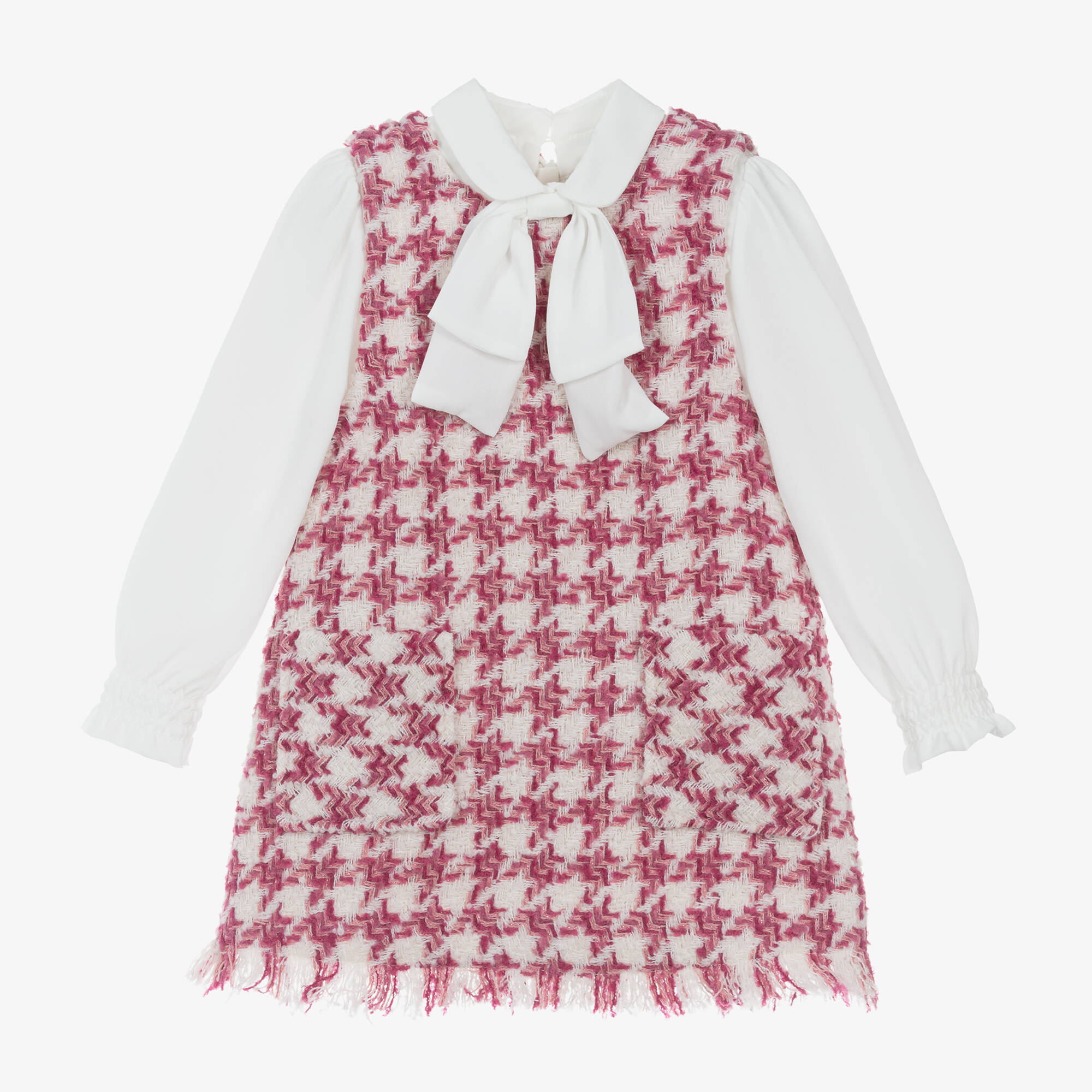 Abel & Lula - Girls Pink Check Tweed Dress | Childrensalon Outlet
