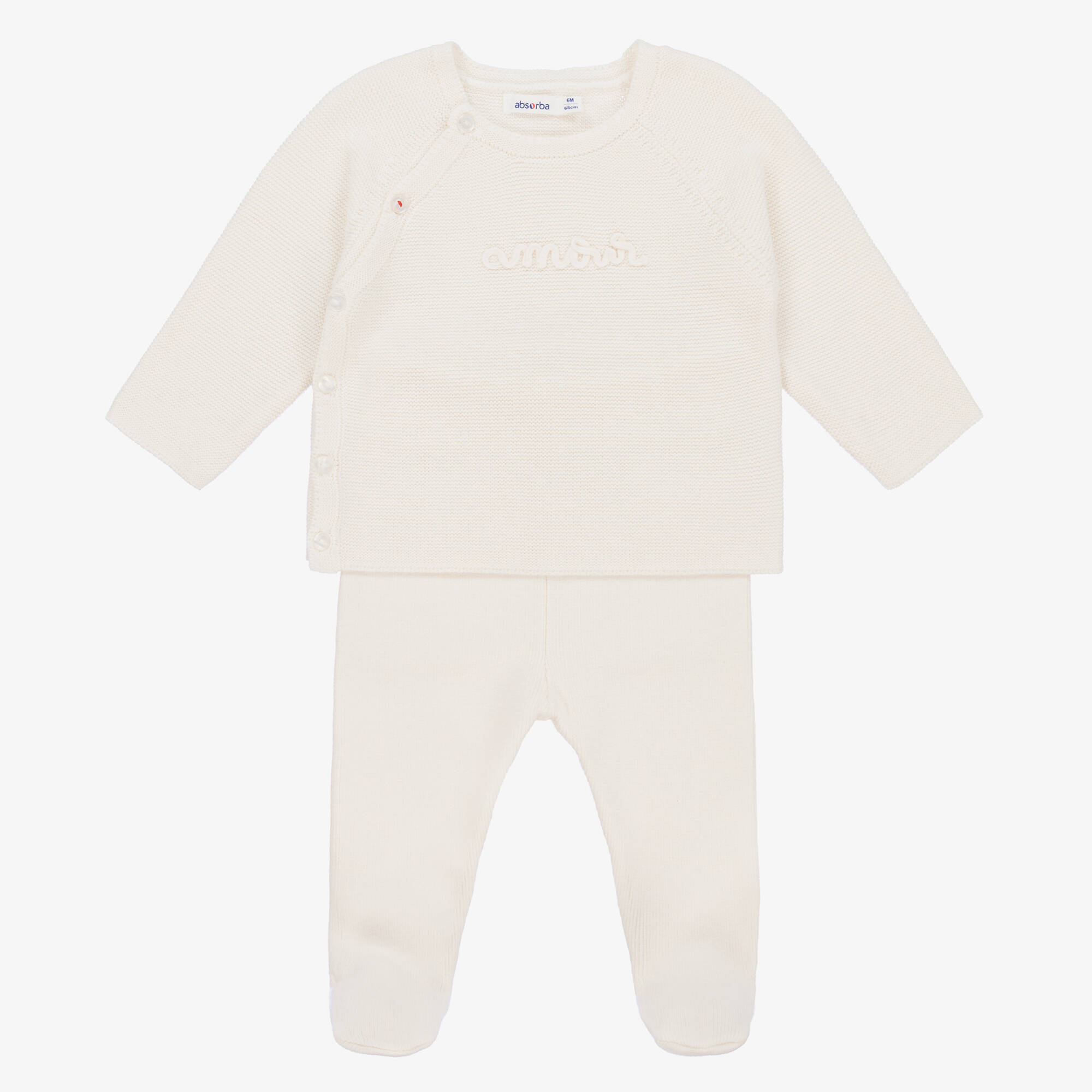 Absorba - Ivory Cotton Knitted 2 Piece Babygrow | Childrensalon Outlet