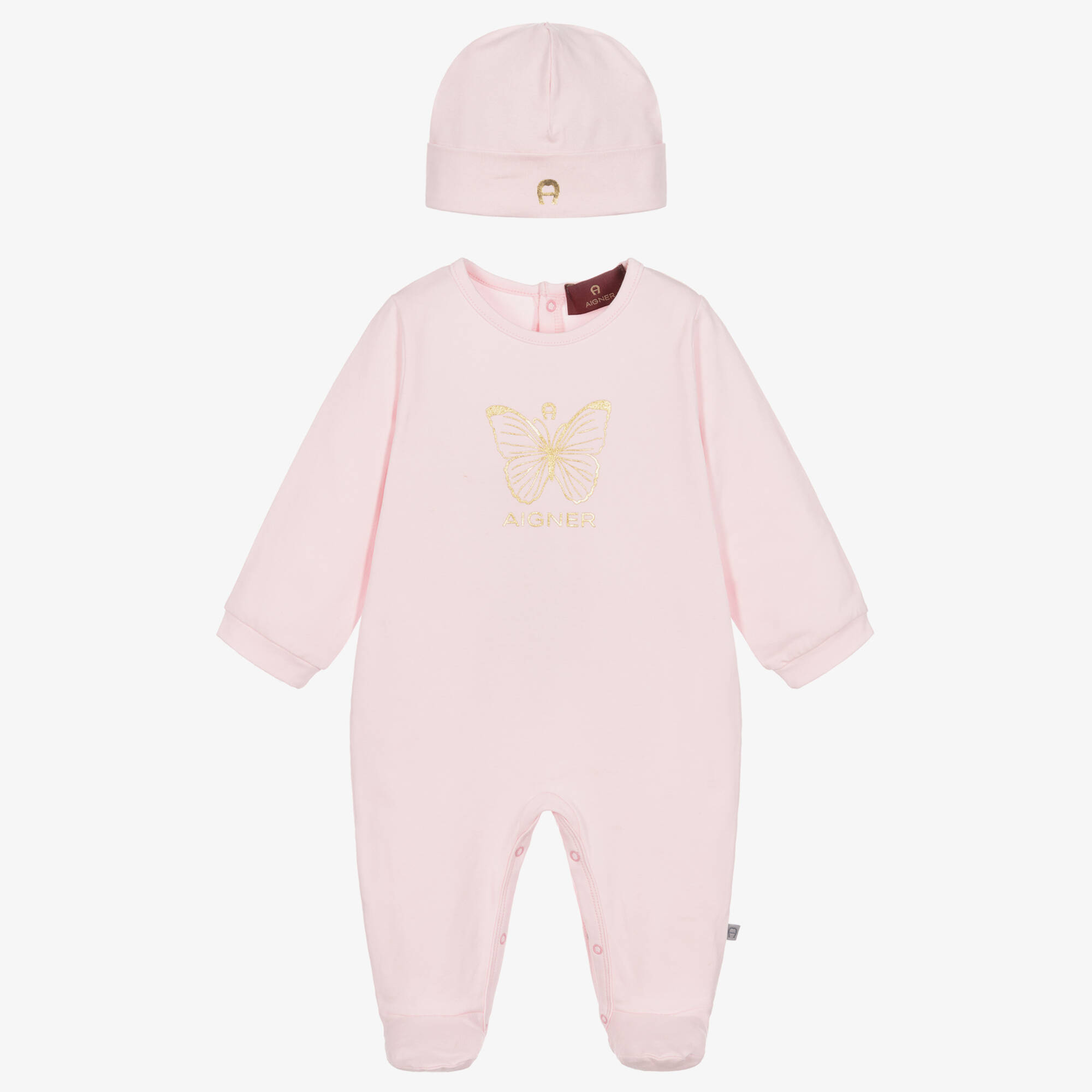 AIGNER - Girls Pink Pima Cotton Babysuit Set | Childrensalon Outlet
