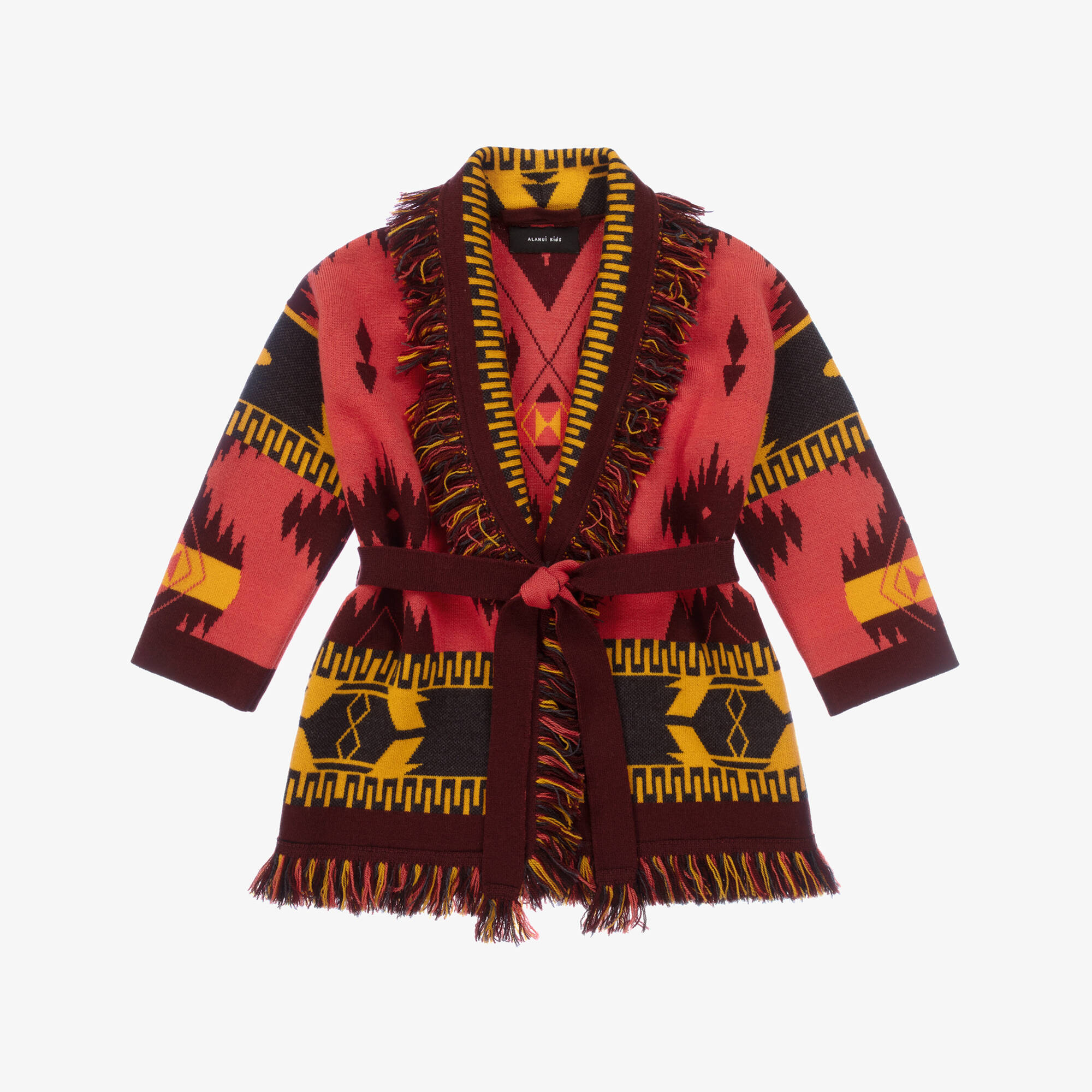 Alanui - Red & Yellow Wool Icon Jacquard Cardigan | Childrensalon