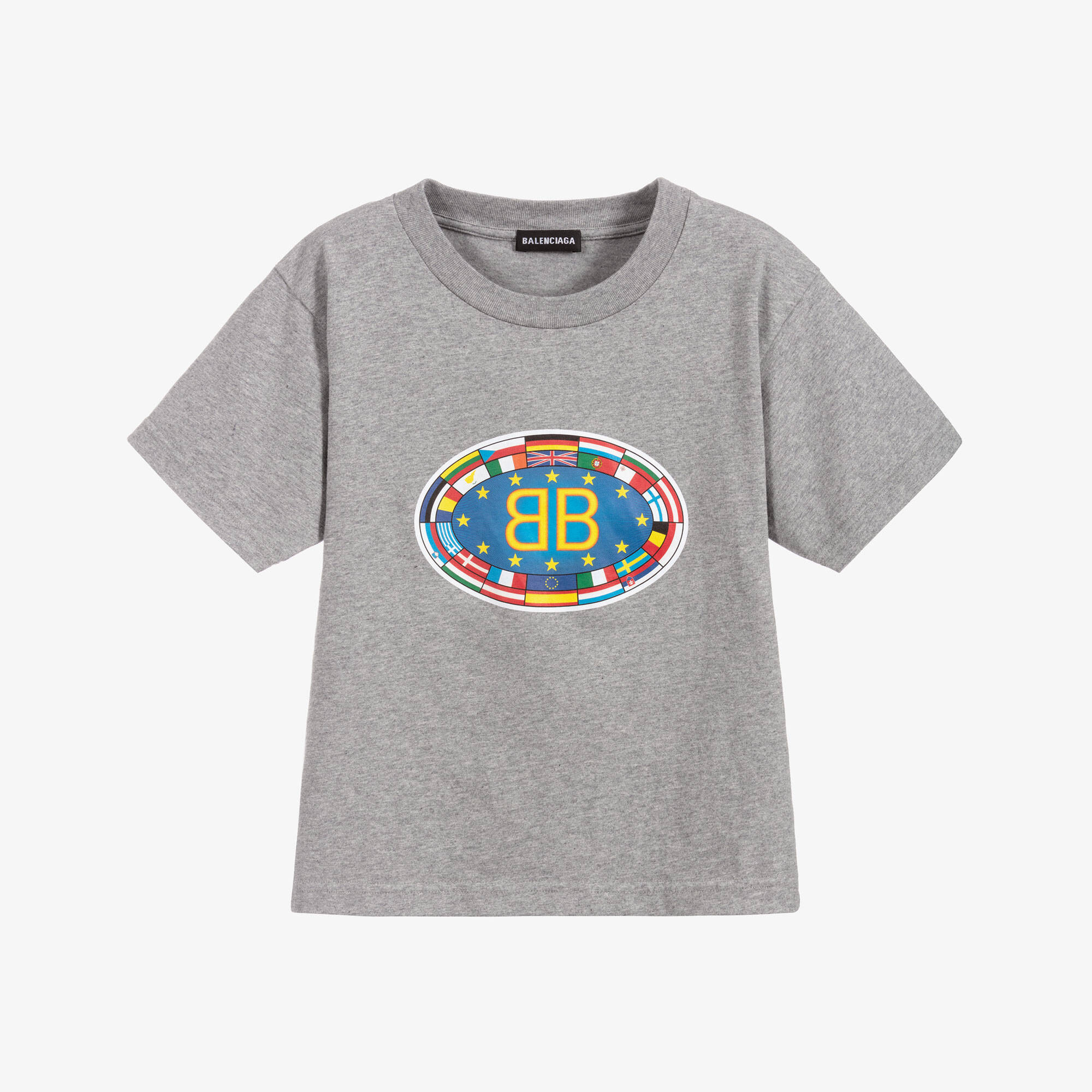 Balenciaga - Grey Cotton Flag Logo T-Shirt | Childrensalon Outlet