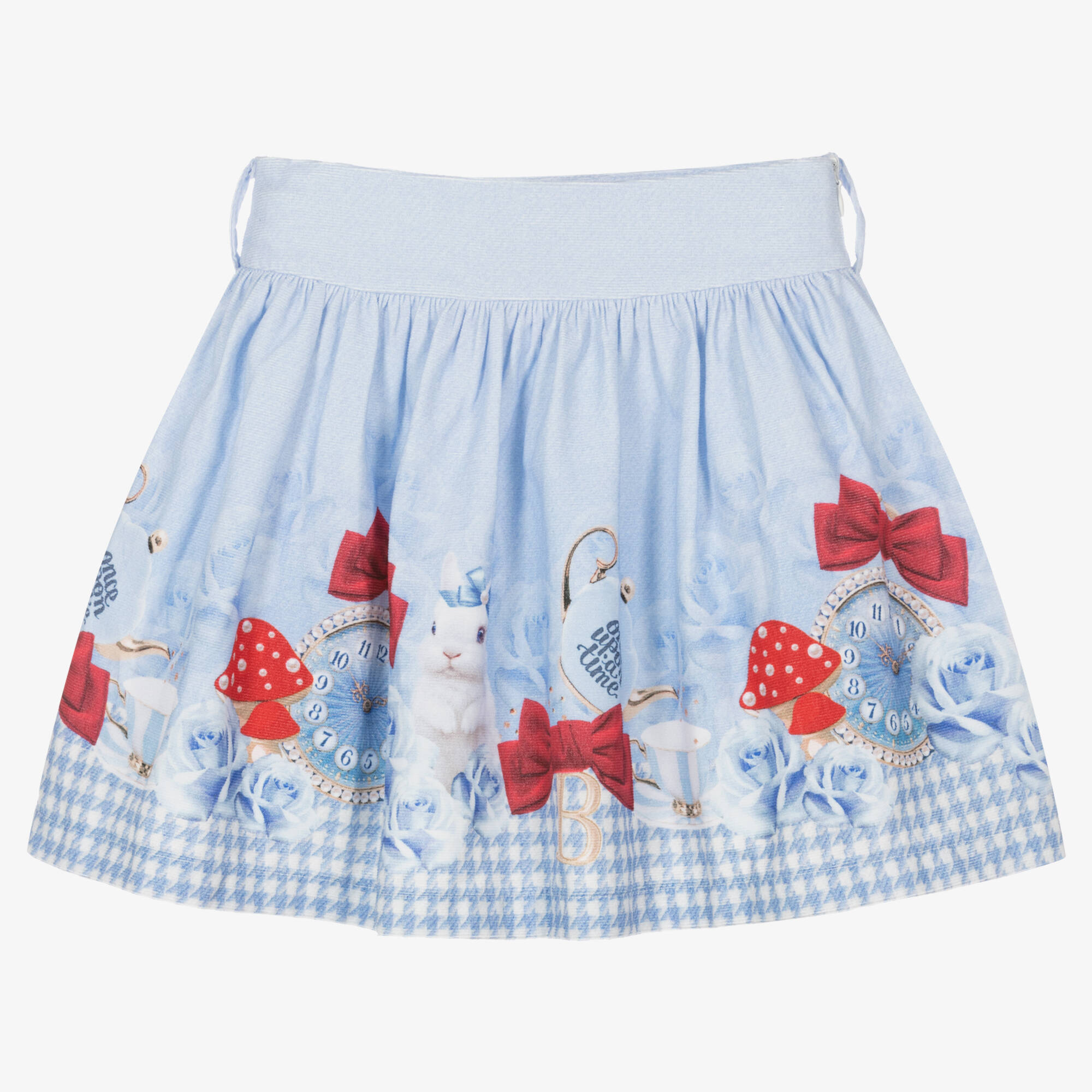 Balloon Chic - Girls Blue Houndstooth Cotton Skirt | Childrensalon Outlet