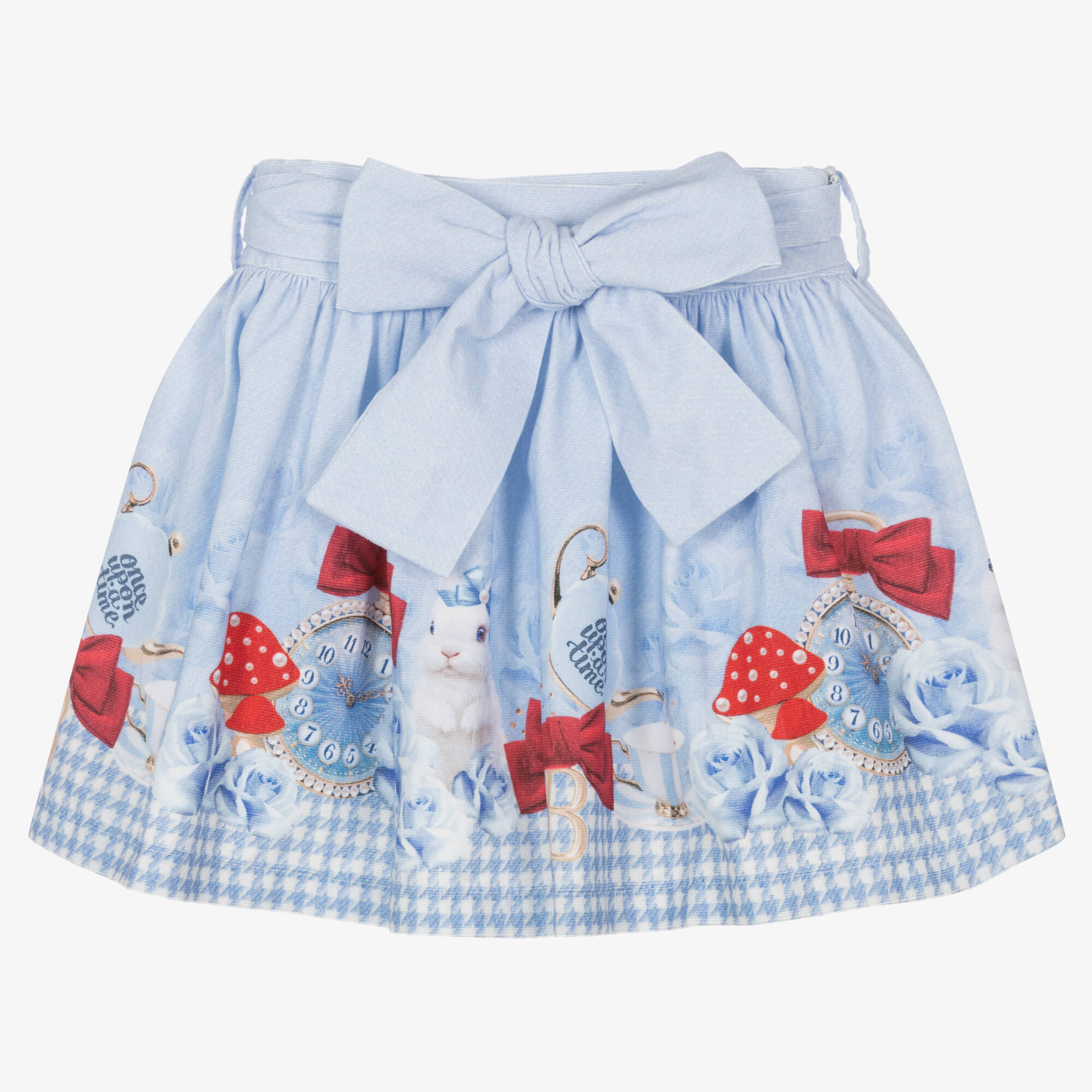Balloon Chic - Girls Blue Houndstooth Cotton Skirt | Childrensalon Outlet