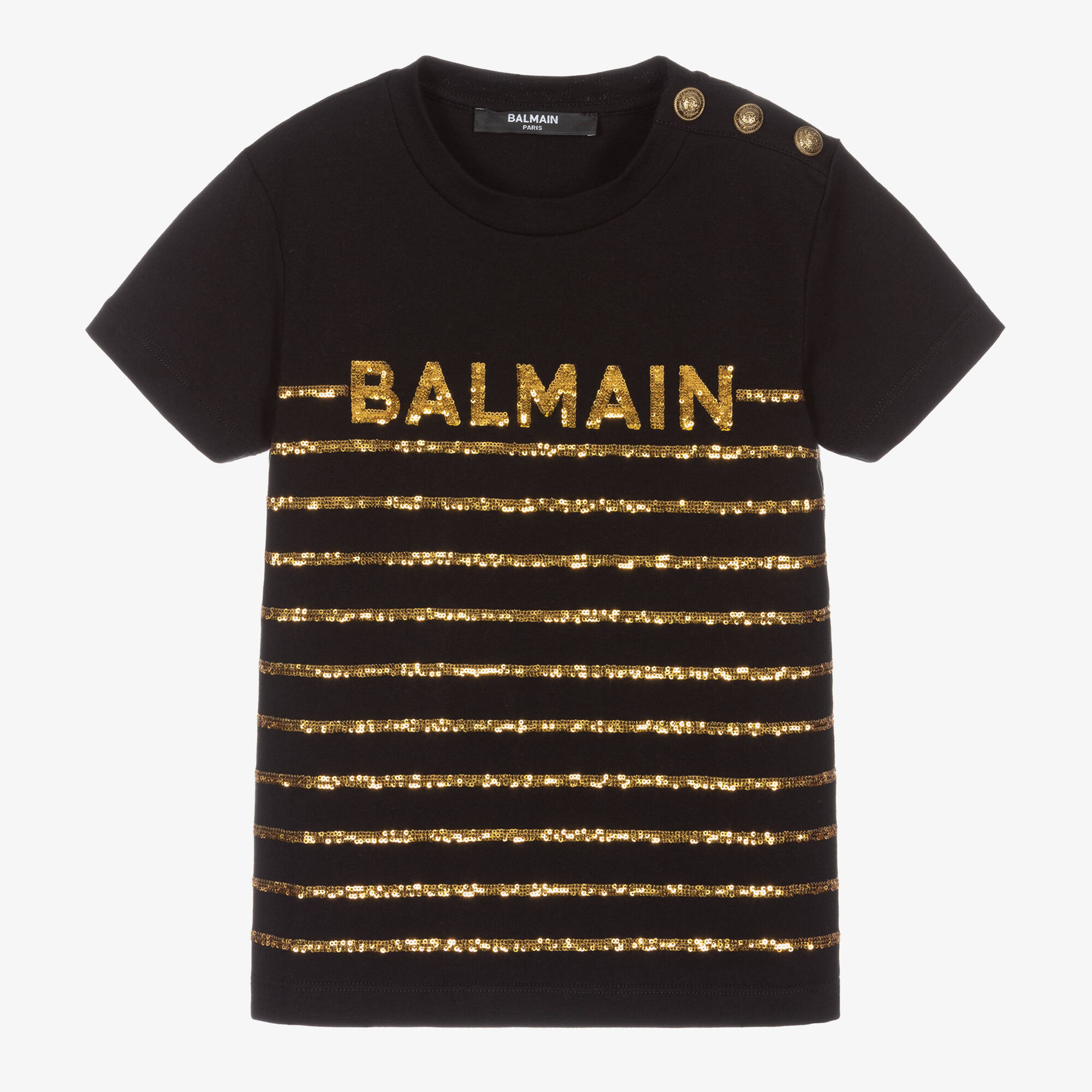 Balmain - Black & Gold Sequin T-Shirt | Childrensalon Outlet