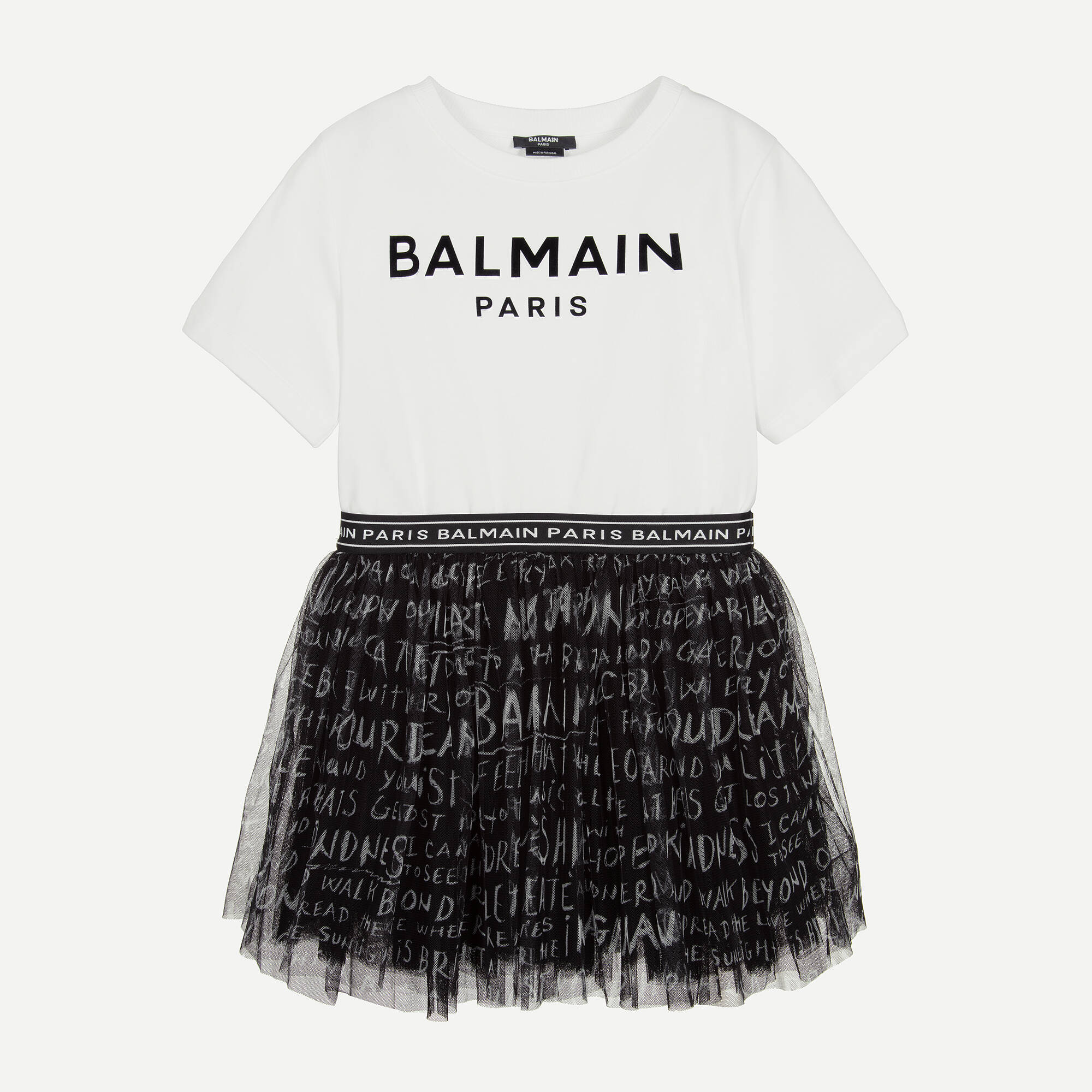 Balmain Teen Girls White & Black Logo Dress