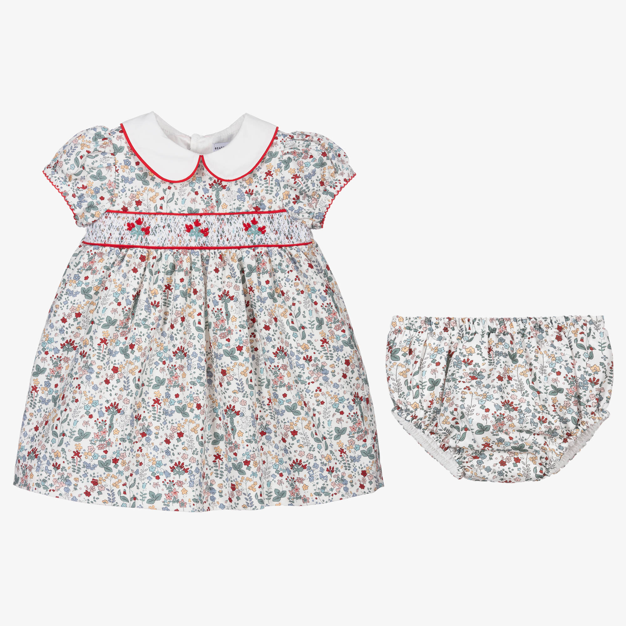 Beatrice & George - Baby Girls Green Smocked Cotton Dress ...
