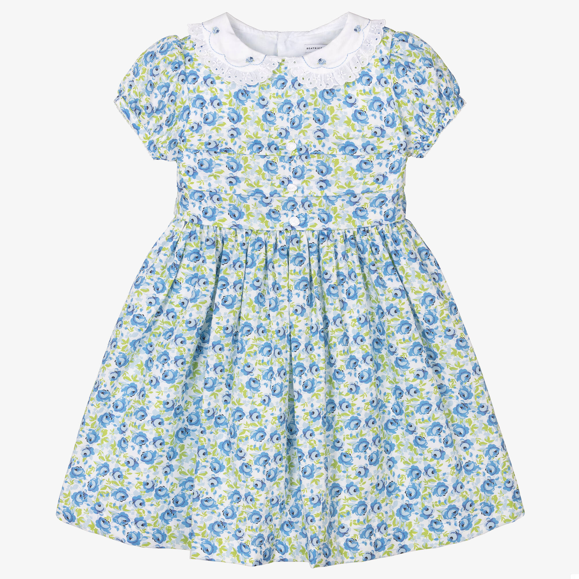 Beatrice & George - Girls Blue Floral Cotton Dress | Childrensalon Outlet