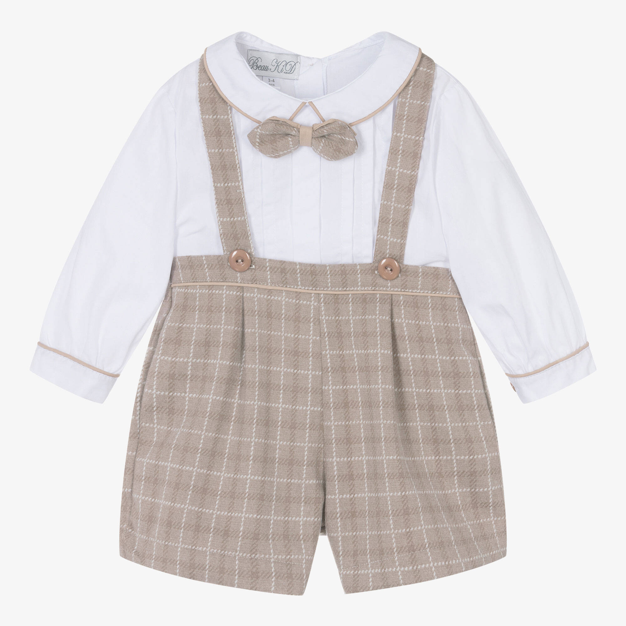 Beau KiD - Boys Beige Check Shorts Set | Childrensalon Outlet