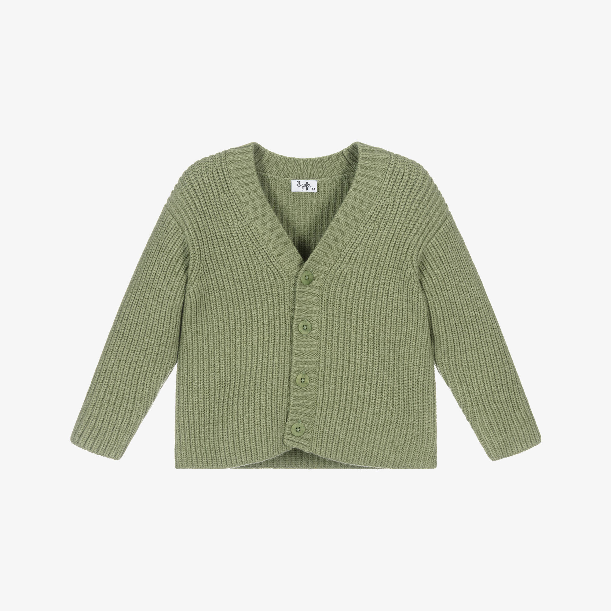 Il Gufo - Boys Green Chunky Knit Cardigan | Childrensalon Outlet