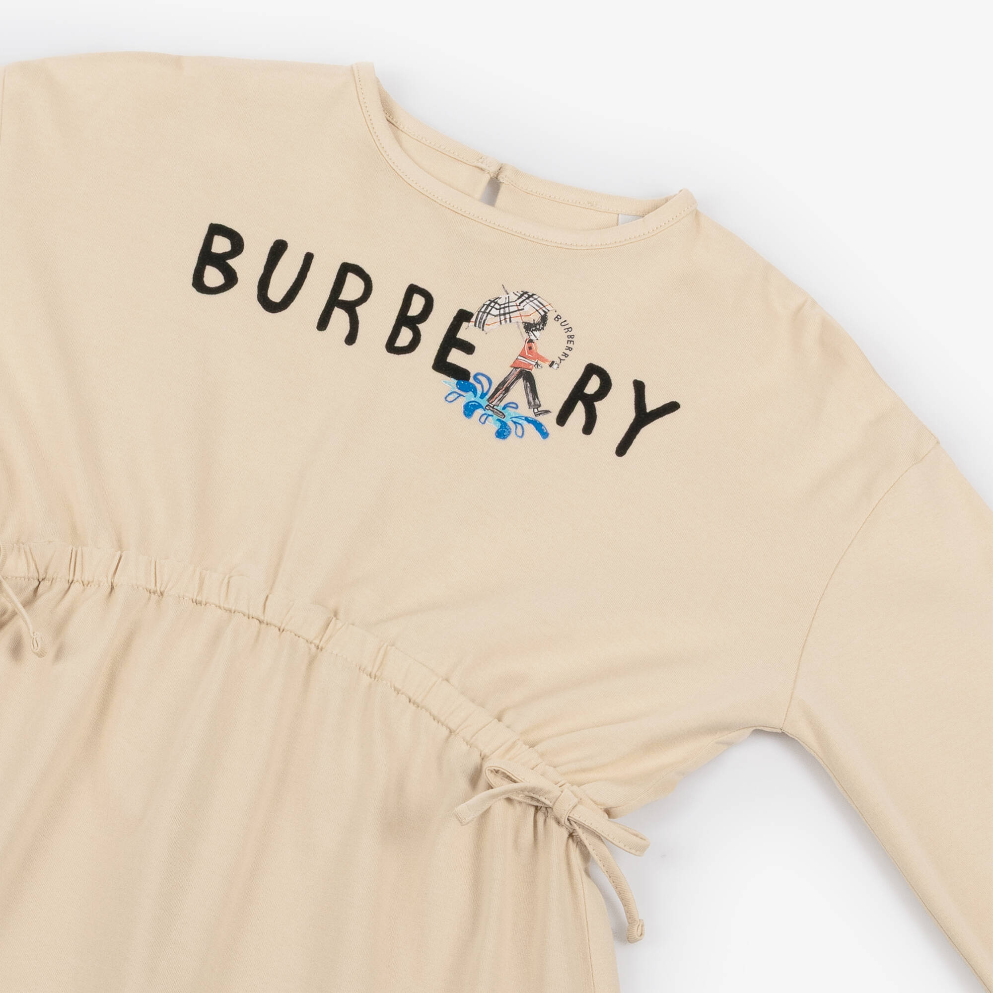 Burberry - Girls Beige Cotton Dress with King's Guard & Logo ...