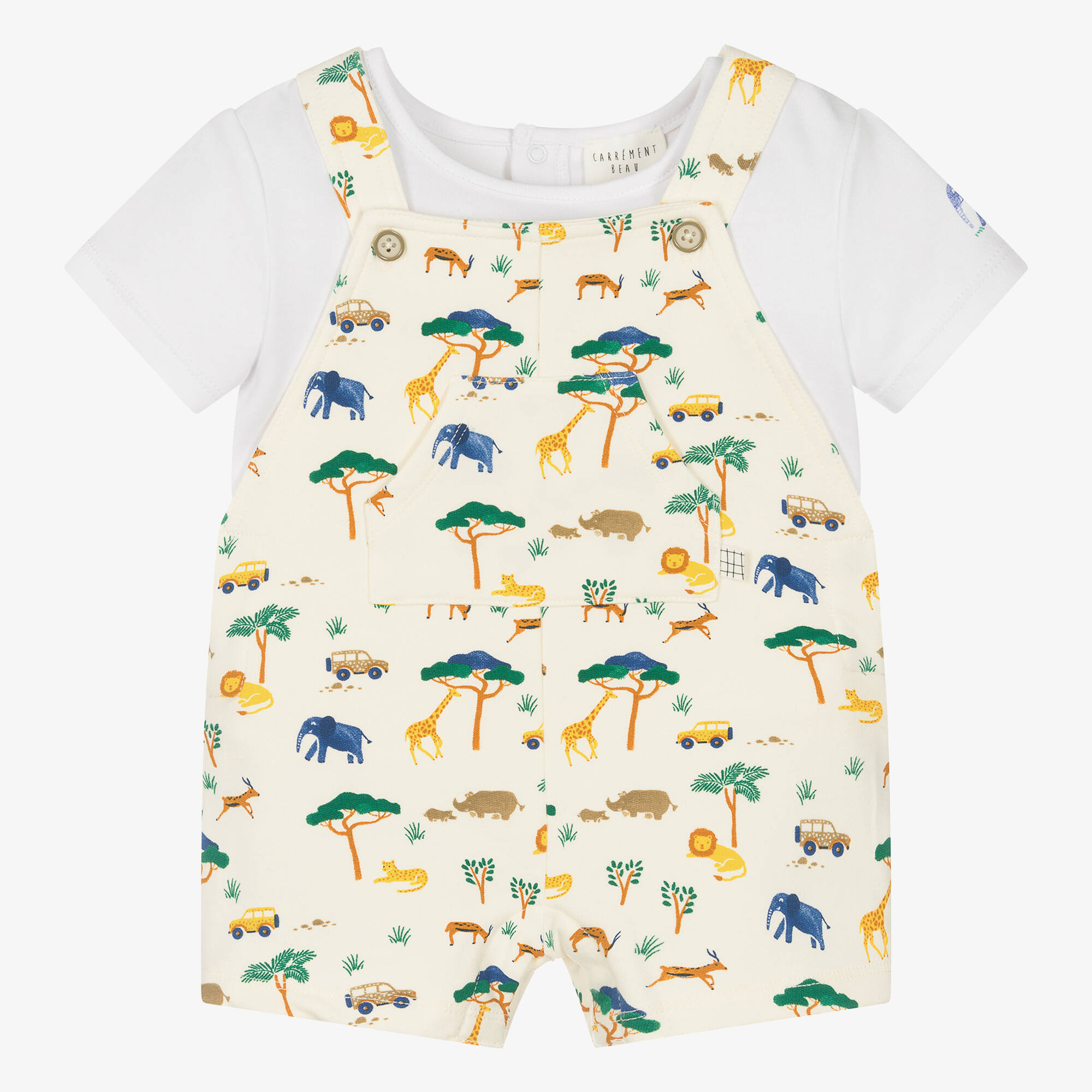 Carrément Beau - Boys Ivory Cotton Dungaree Shorts Set | Childrensalon ...