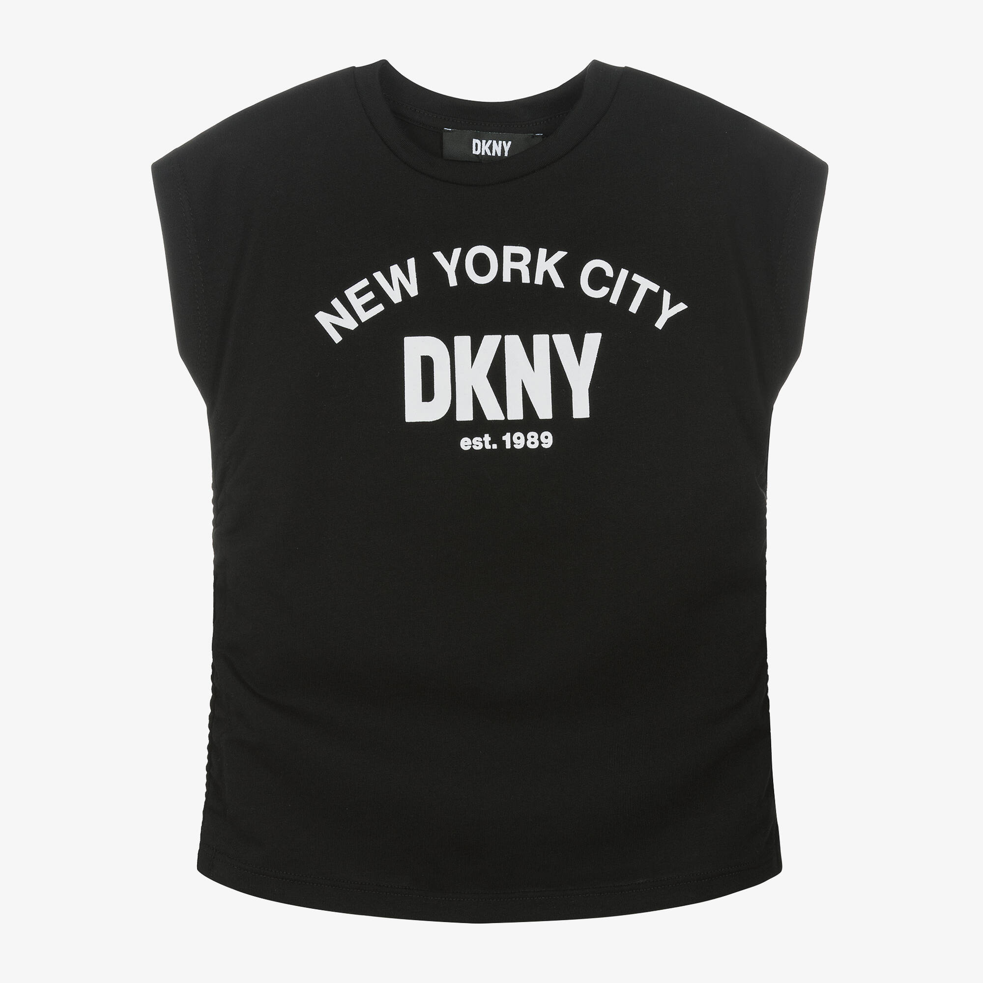 DKNY - Girls Black Ruched Graphic T-Shirt | Childrensalon Outlet