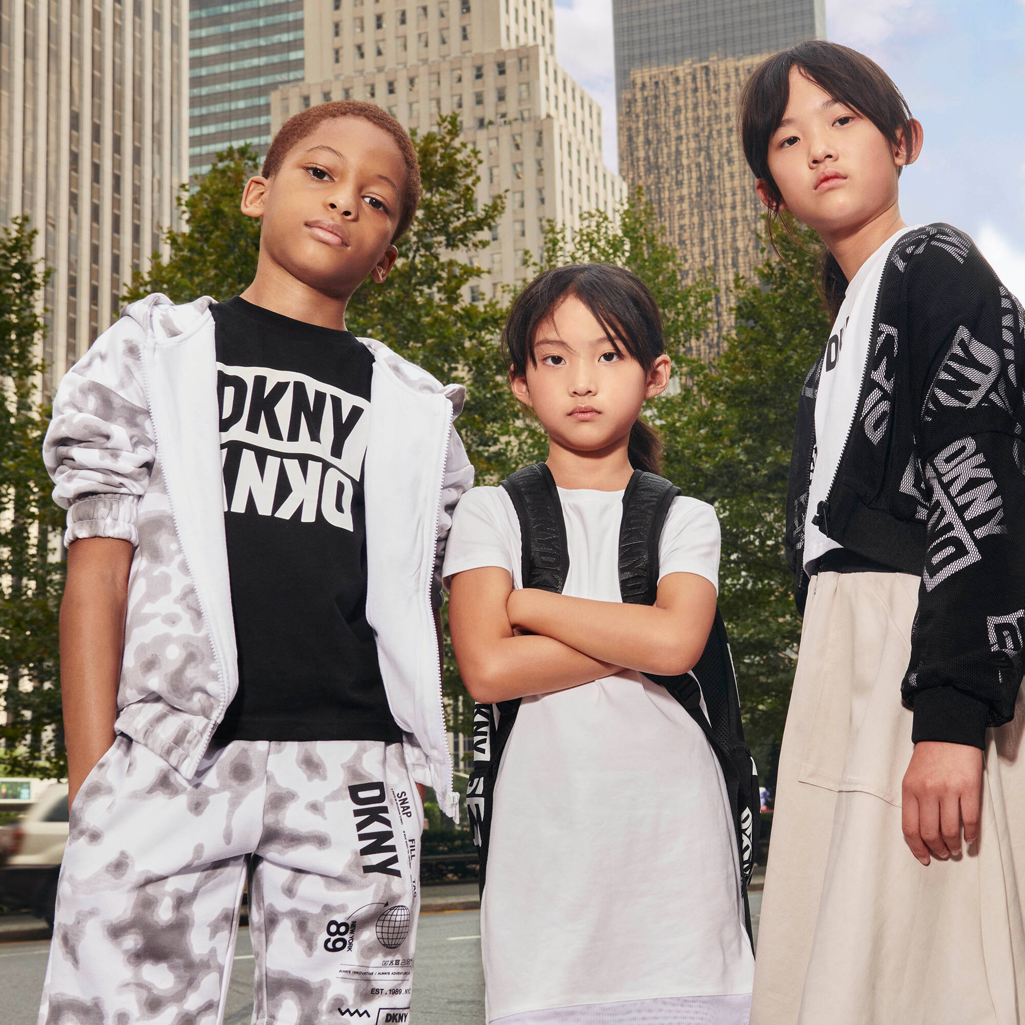 DKNY - White & Grey Cloud Print Logo Shorts | Childrensalon Outlet
