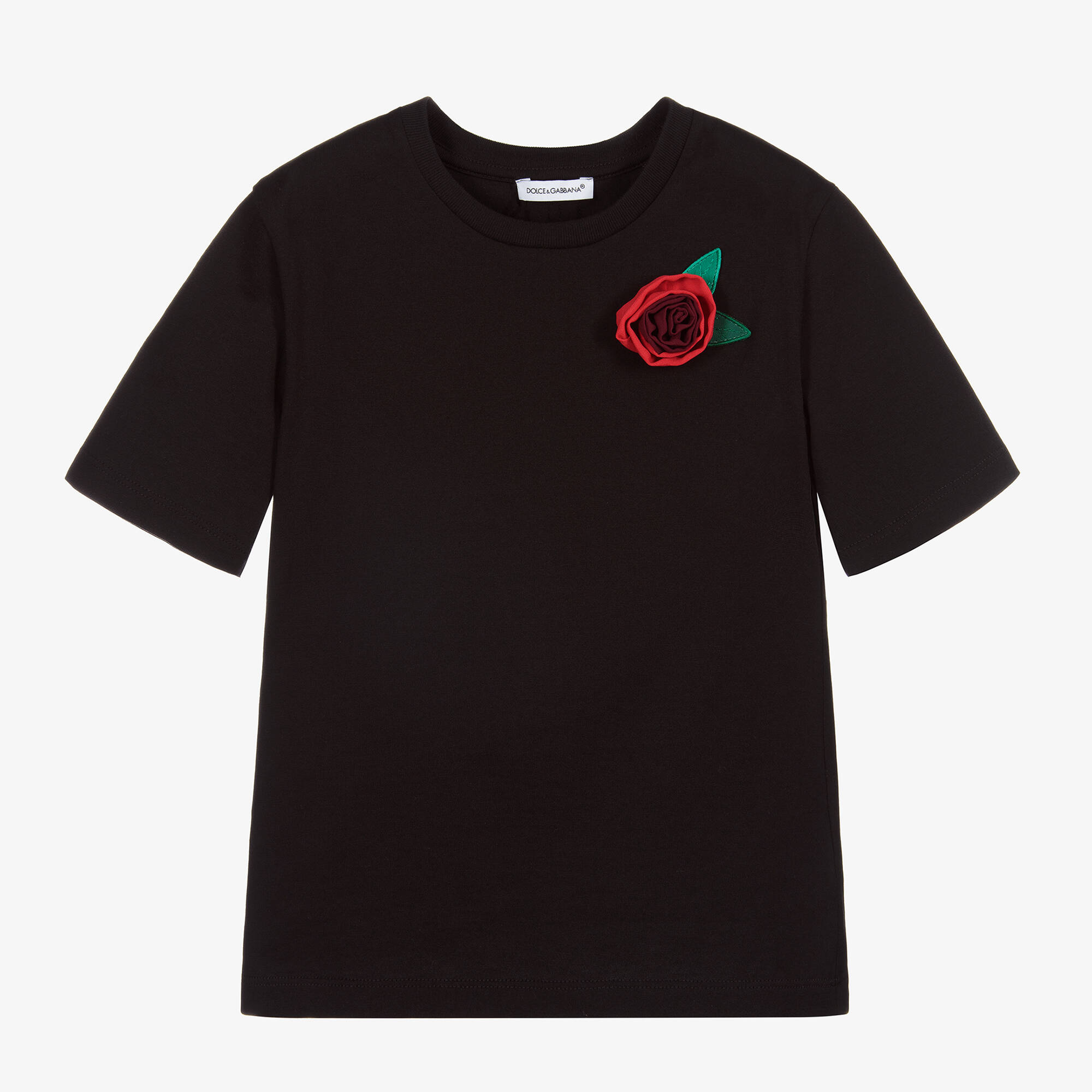 Dolce & Gabbana - Black 3D Rose T-Shirt | Childrensalon Outlet