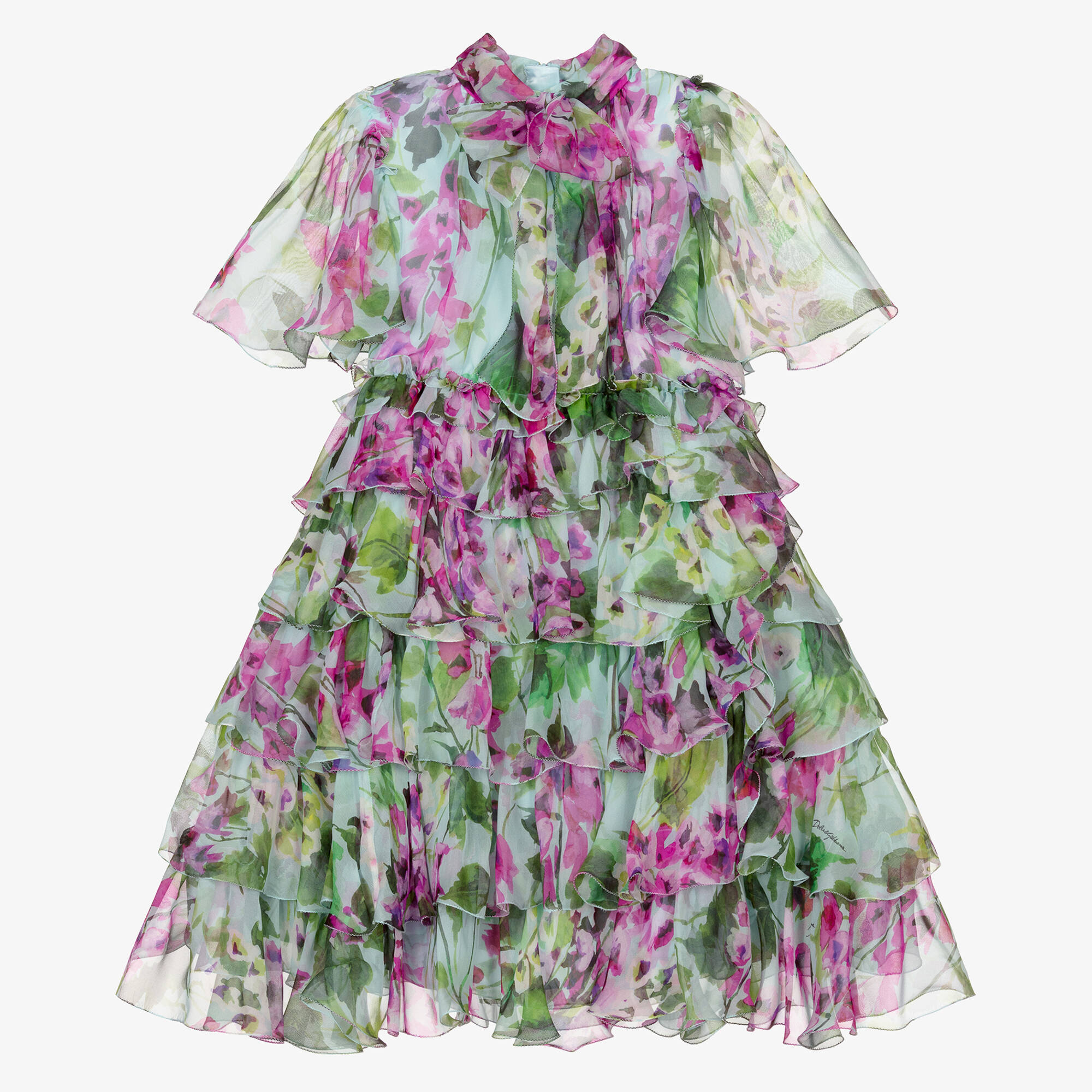 Dolce & Gabbana - Blue Bellflower Silk Chiffon Dress | Childrensalon Outlet