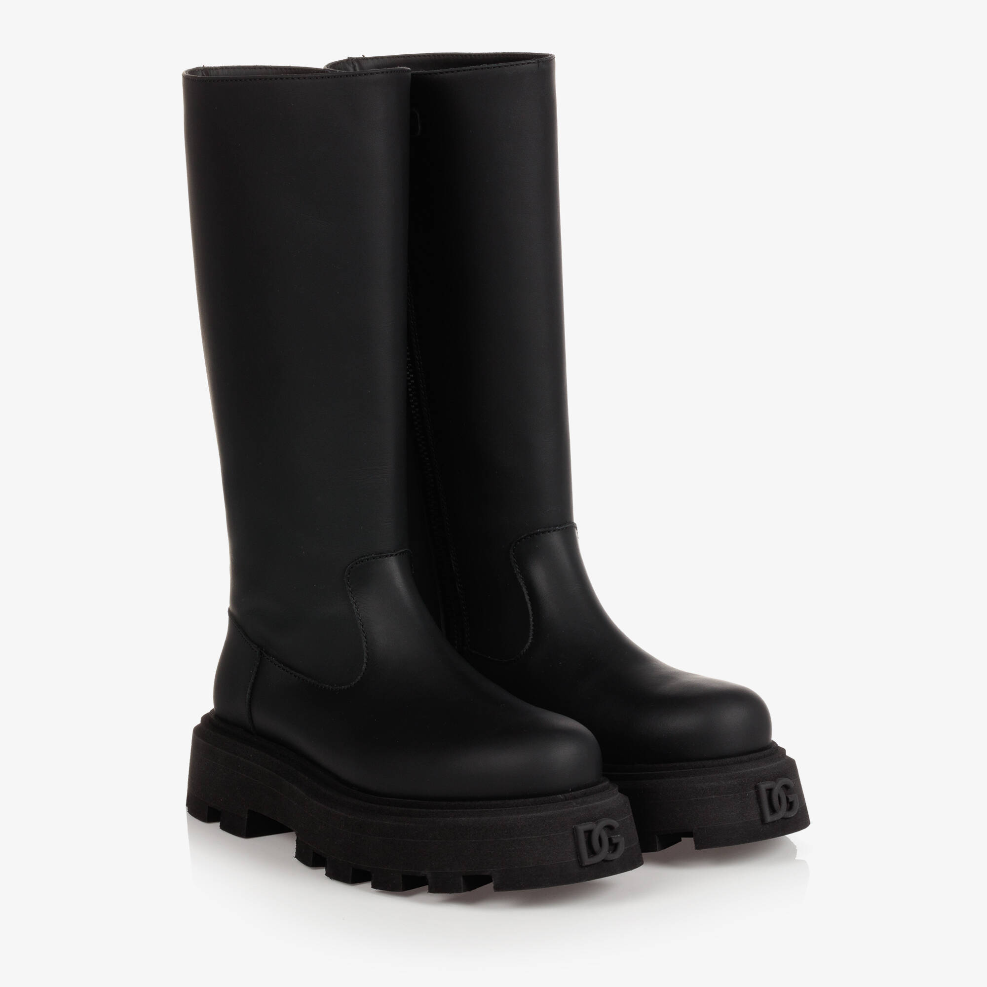 D&G DOLCE&GABBANA レザーウエスタンヒールブーツ レディース dolce-gabbana-girls-black-