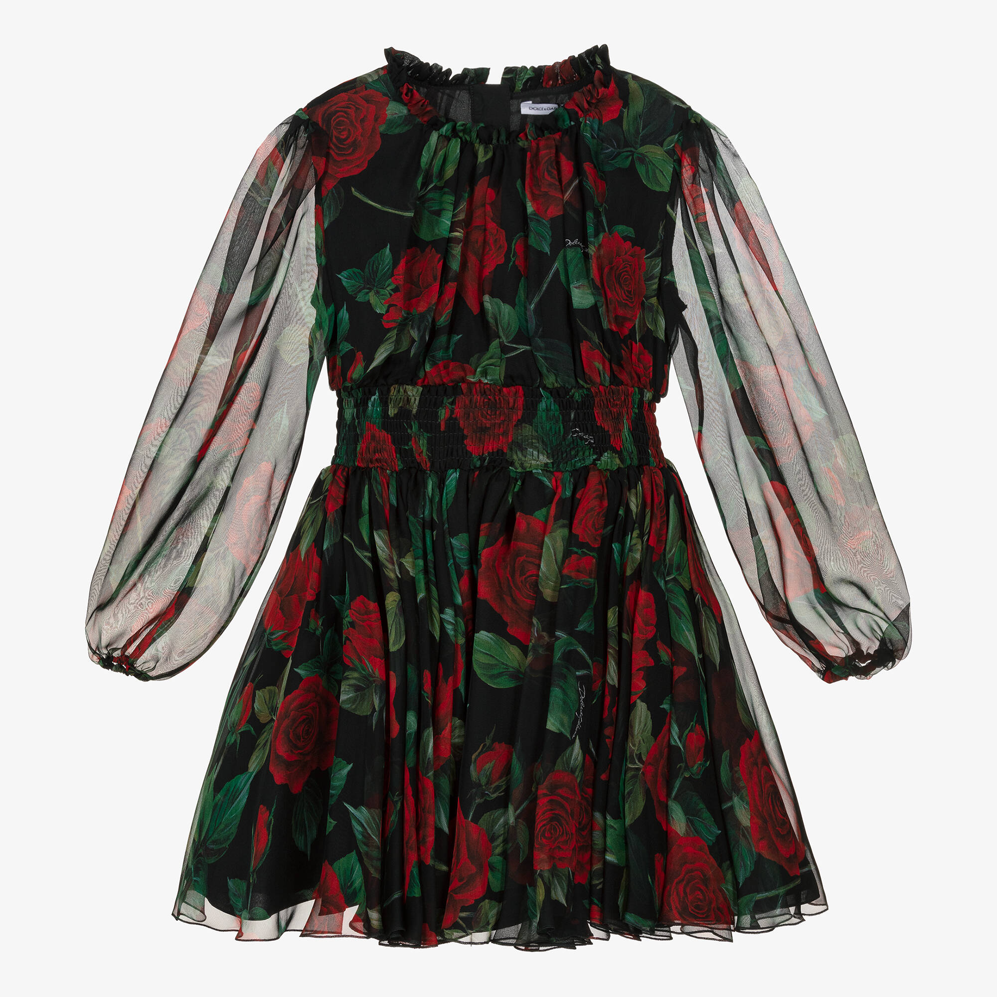 Dolce & Gabbana - Girls Black & Red Rose Chiffon Dress | Childrensalon  Outlet
