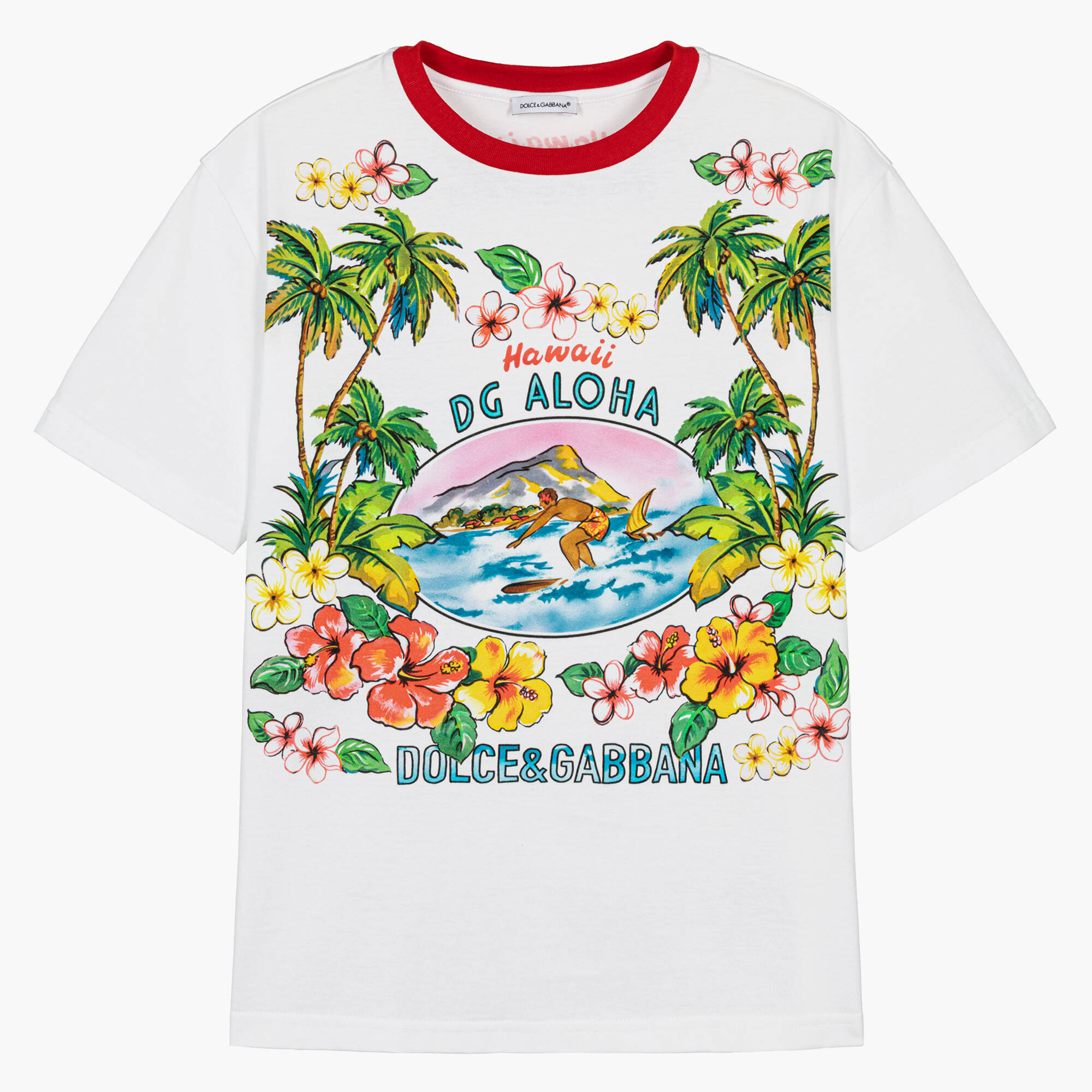 Dolce & Gabbana - Teen Boys White Hawaiian Cotton T-Shirt