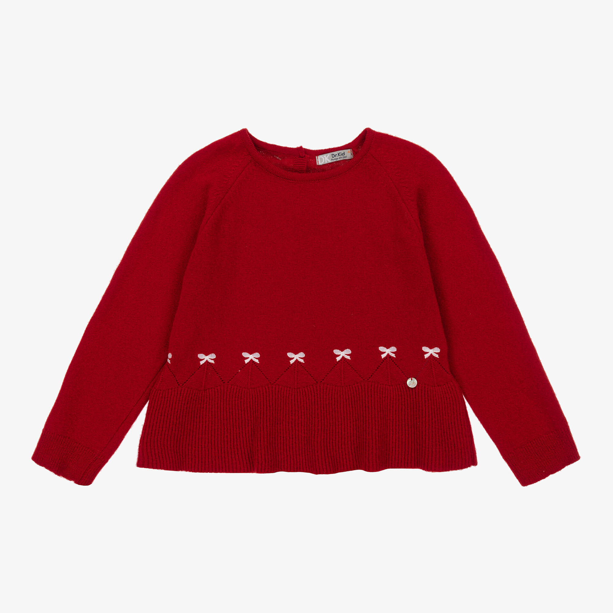 Dr. Kid - Girls Red Cotton & Wool Bow Sweater | Childrensalon Outlet