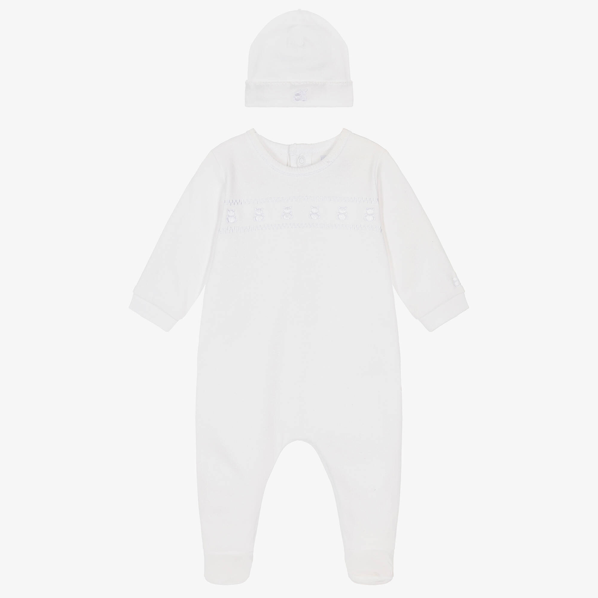604107 Emile et Rose - White Cotton Jersey Embroidered Teddy Bear Logo ...